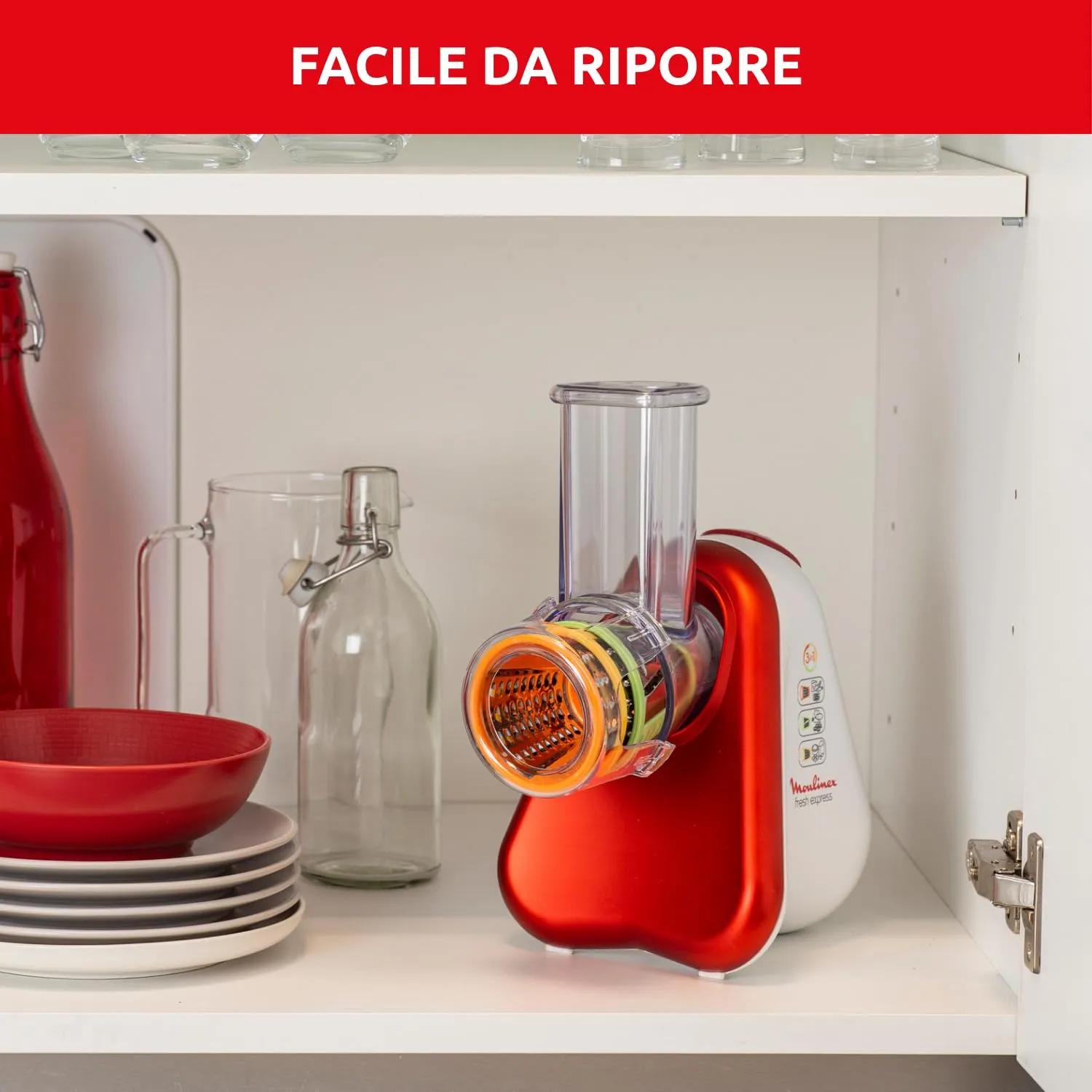 Moulinex Fresh Express Fight DJ753510 3-in-1 Vegetable Slicer, Ruby Red - immagine 5