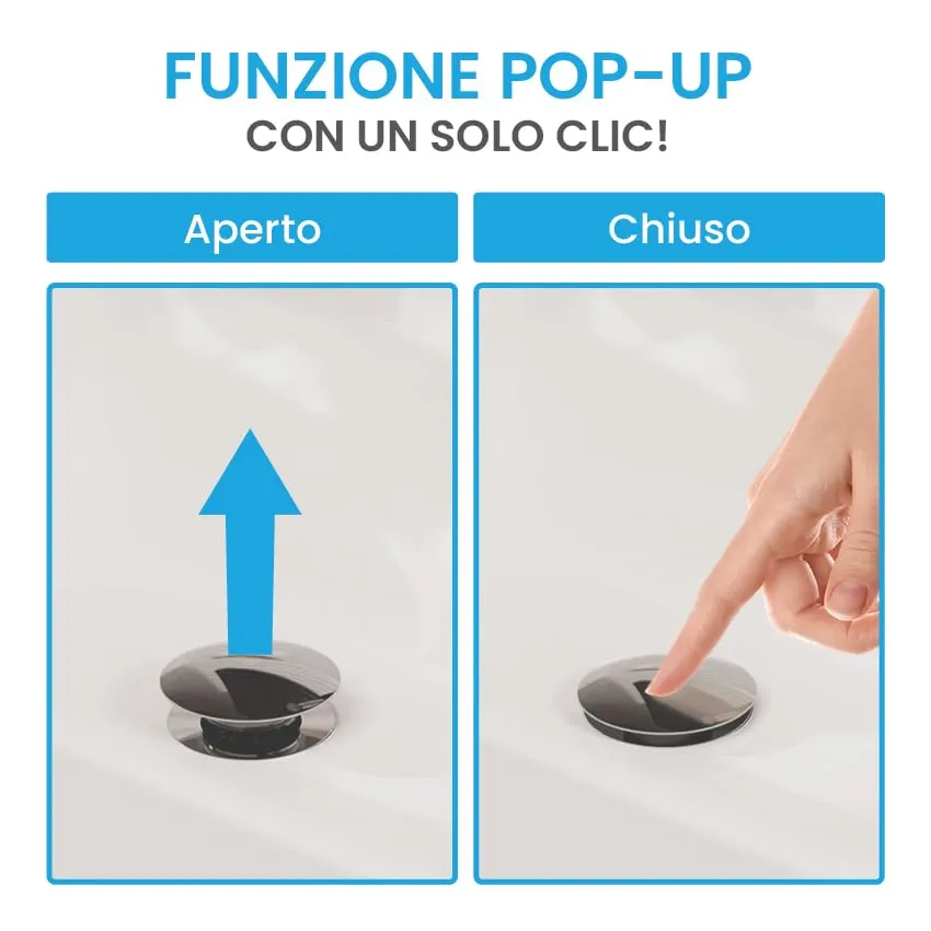 Bächlein Kit Piletta Universale Senza Troppopieno per Lavabi e Lavandini, Valvola a Soffietto Cromata, Tappo a Scatto - immagine 5