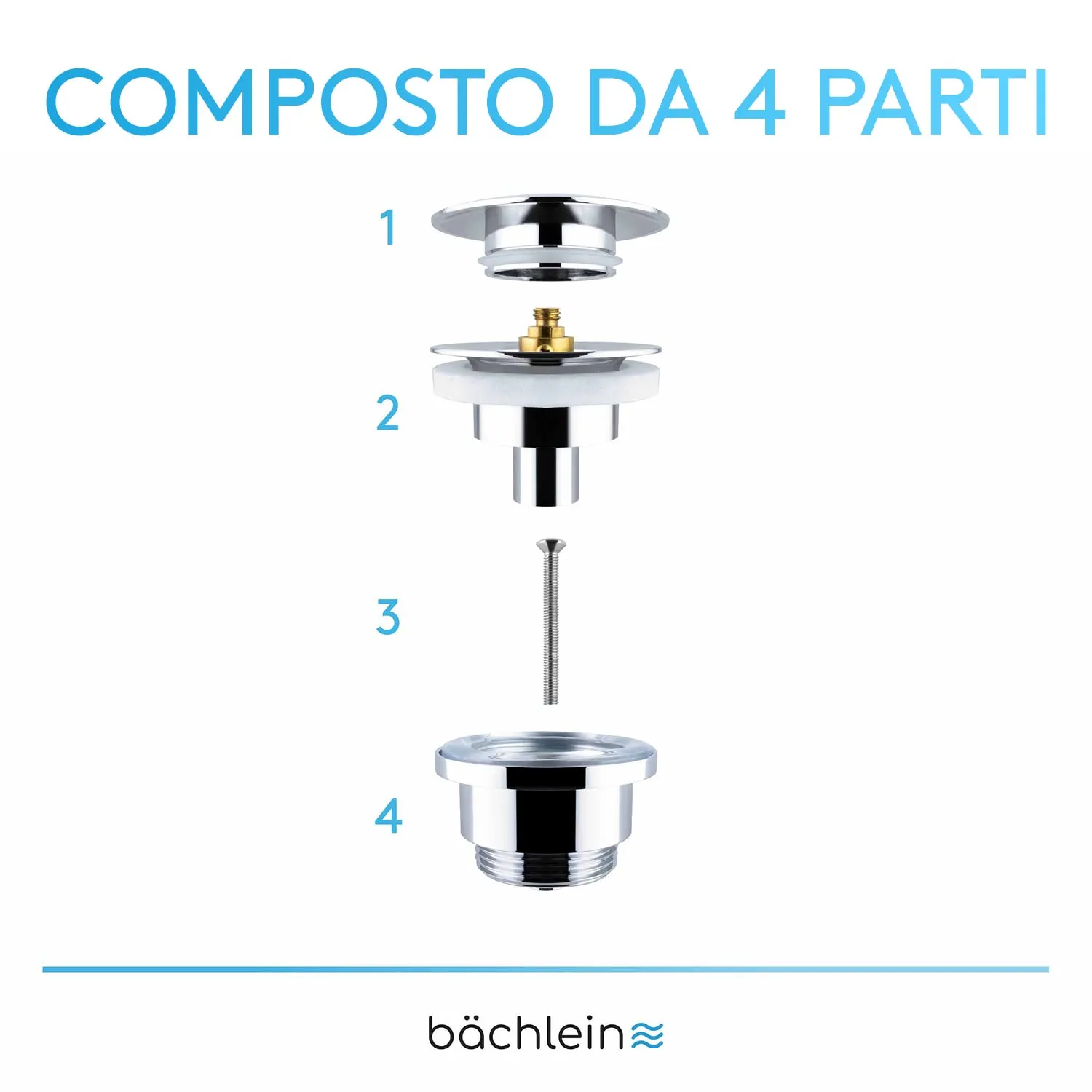 Bächlein Kit Piletta Universale con o senza Troppopieno per Lavabi e Lavandini, Valvola a Soffietto Cromata, Salvaspazio - immagine 5