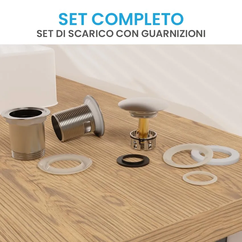Bächlein Kit Piletta Universale con Troppopieno per Lavabi e Lavandini in Acciaio Inox, Valvola a Soffietto con Tappo a Scatto - immagine 2