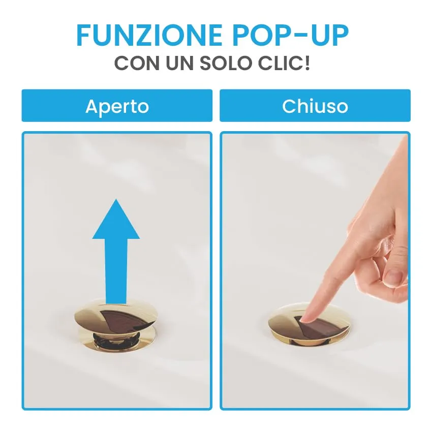 Bächlein Kit Piletta Universale con Troppopieno per Lavabi e Lavandini, Valvola a Soffietto Oro, Tappo a Scatto - immagine 5