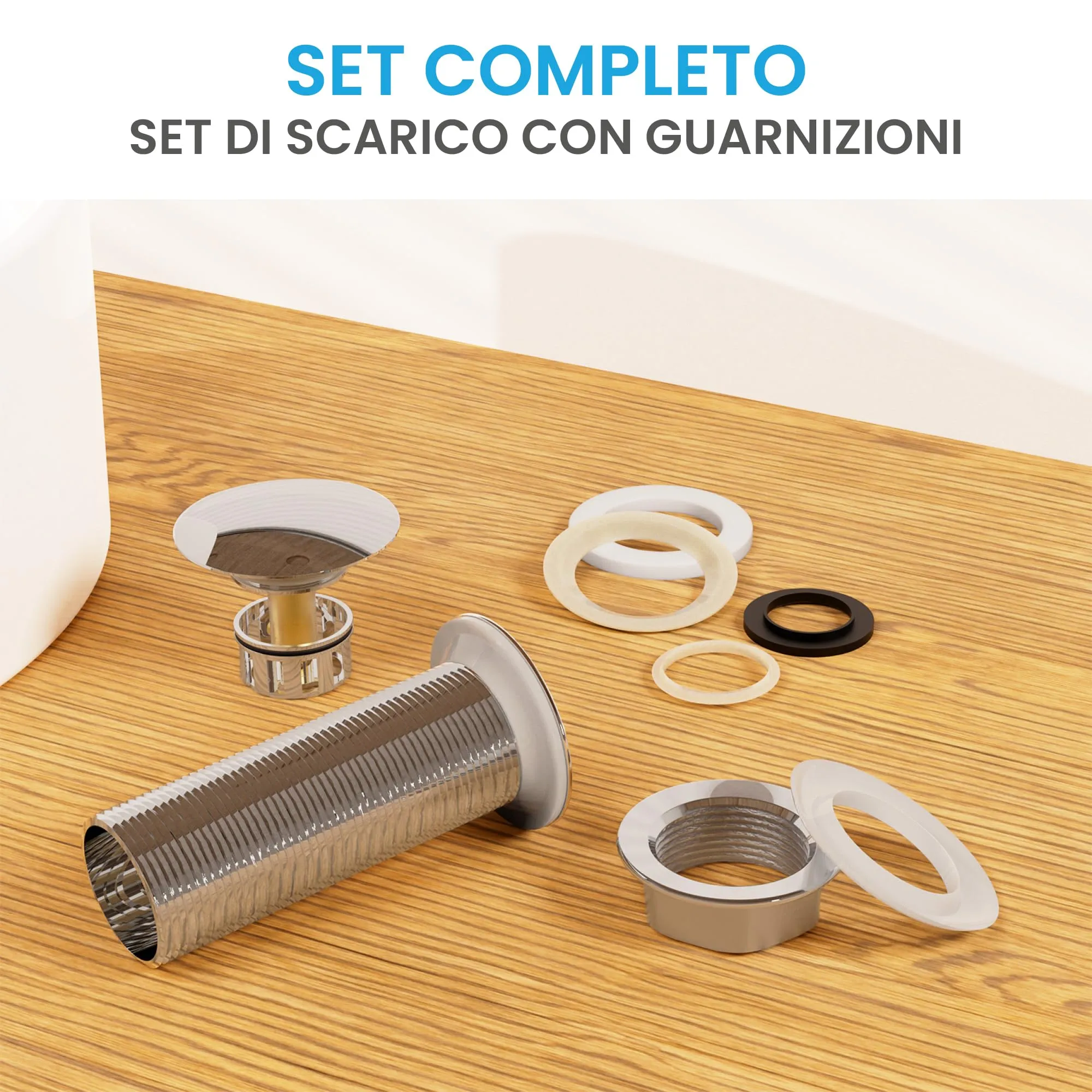 Bächlein Tubo di Scarico Universale Extra Lungo senza Troppopieno, Valvola Pop Up per Lavabo, Cromo - immagine 2