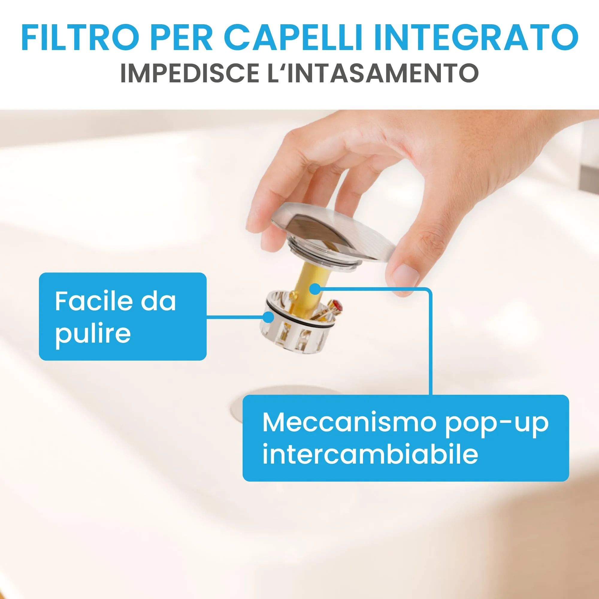 Bächlein Tubo di Scarico Universale Extra Lungo senza Troppopieno, Valvola Pop Up per Lavabo, Cromo - immagine 6
