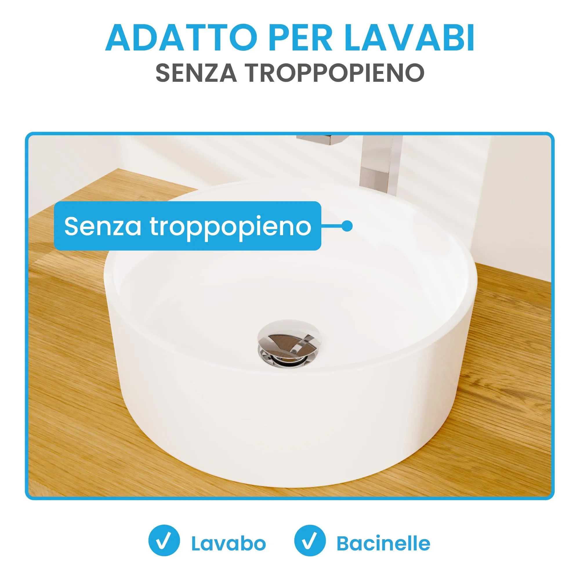 Bächlein Tubo di Scarico Universale Extra Lungo senza Troppopieno, Valvola Pop Up per Lavabo, Cromo - immagine 8