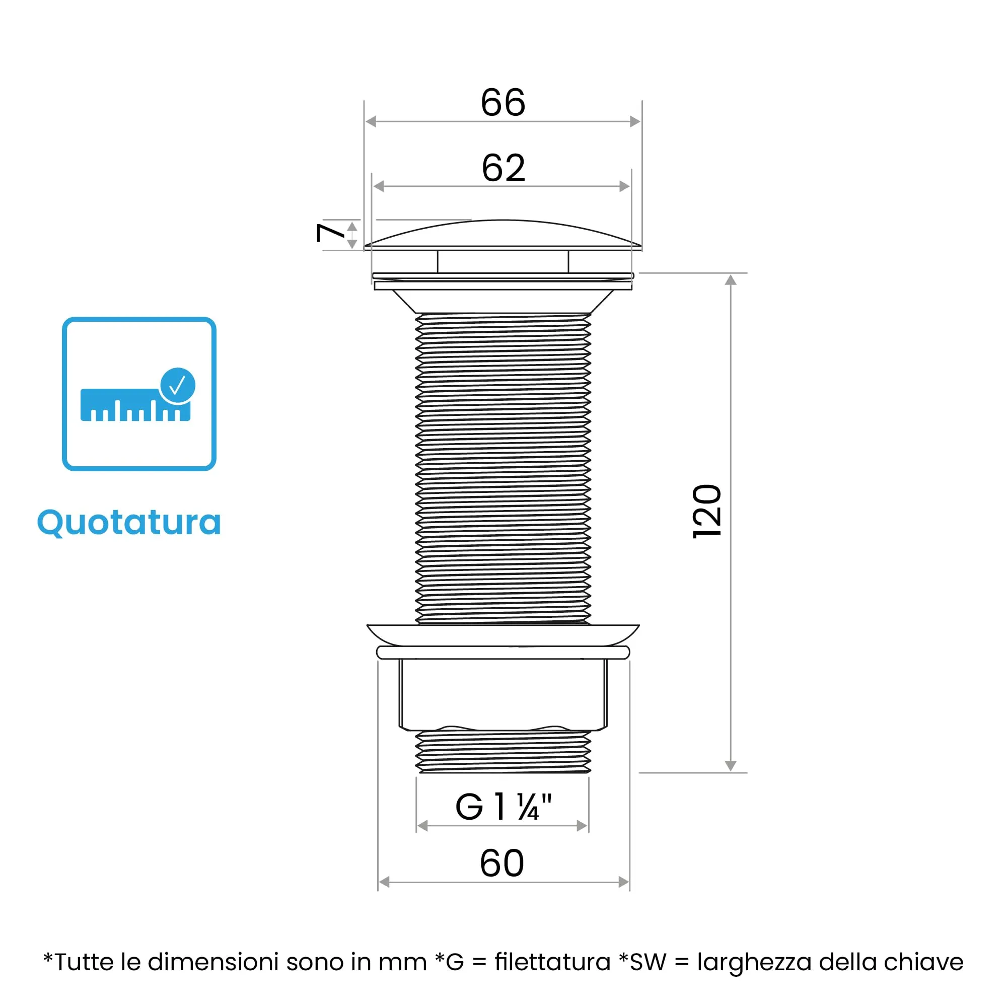 Bächlein Sifone di scarico universale extra lungo senza troppopieno, valvola pop up per lavabo, nero opaco - immagine 3