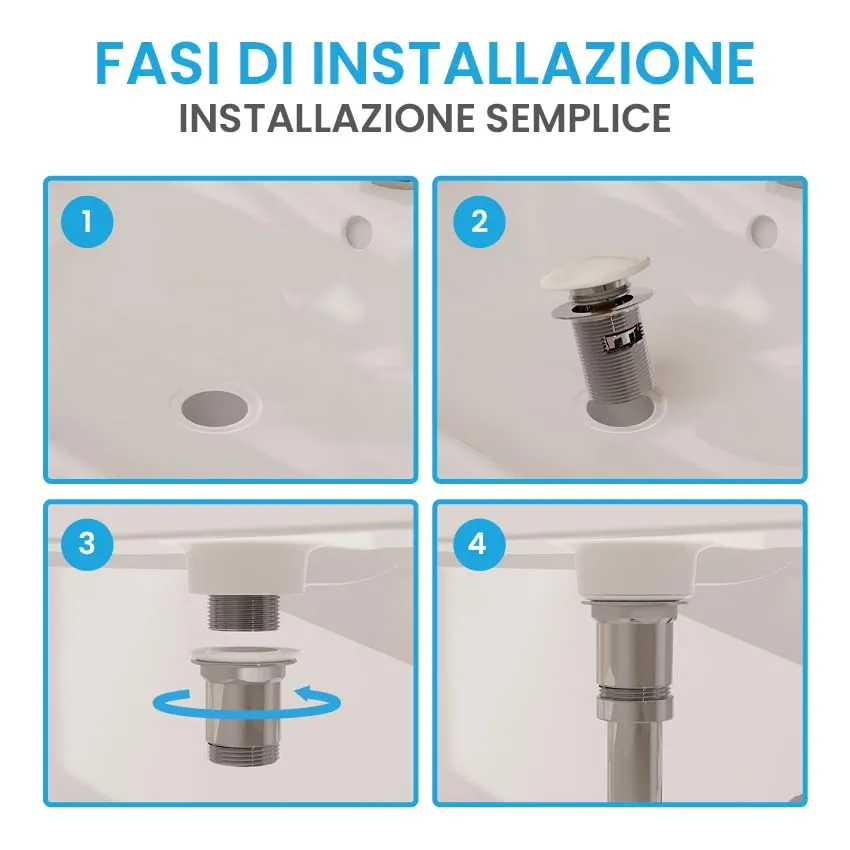 Bächlein Tubo di scarico universale con troppopieno per lavabo e lavandino, valvola pop up in ottone - immagine 4