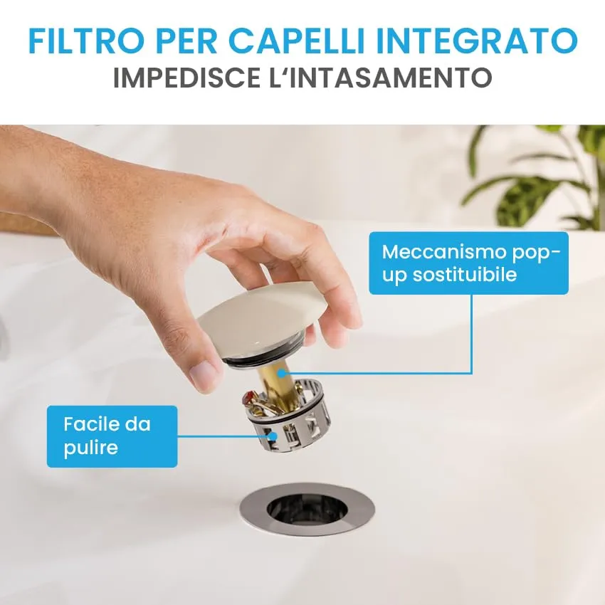 Bächlein Tubo di scarico universale con troppopieno per lavabo e lavandino, valvola pop up in ottone - immagine 6