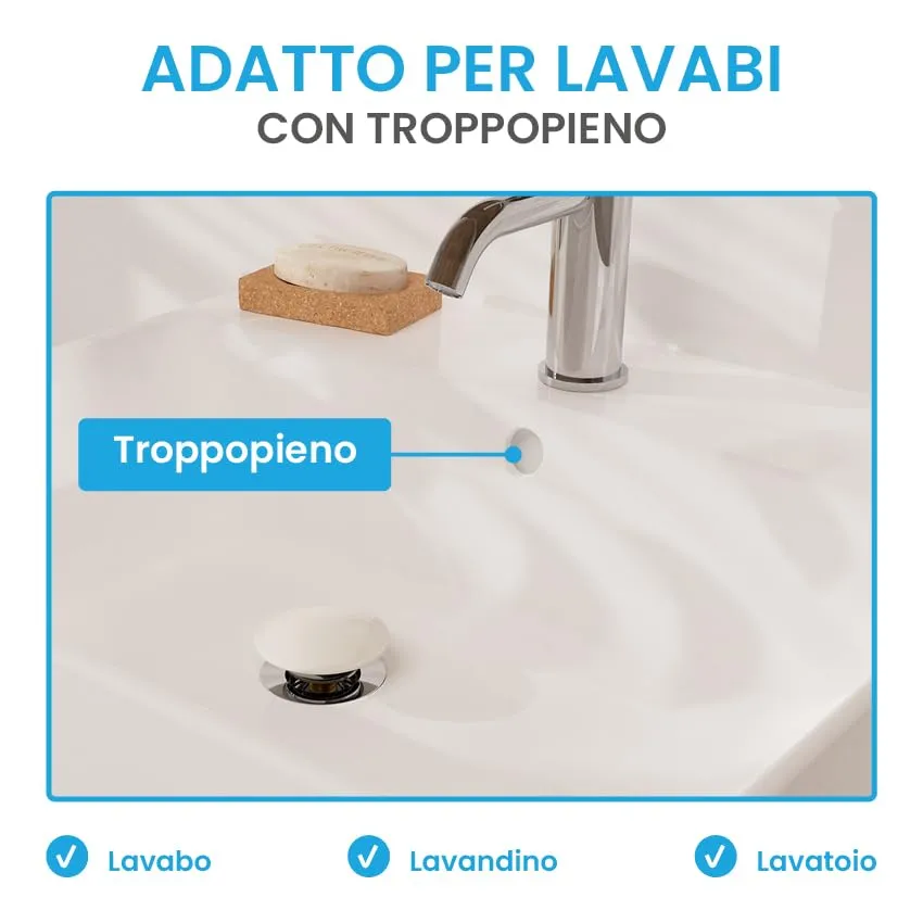 Bächlein Tubo di scarico universale con troppopieno per lavabo e lavandino, valvola pop up in ottone - immagine 7