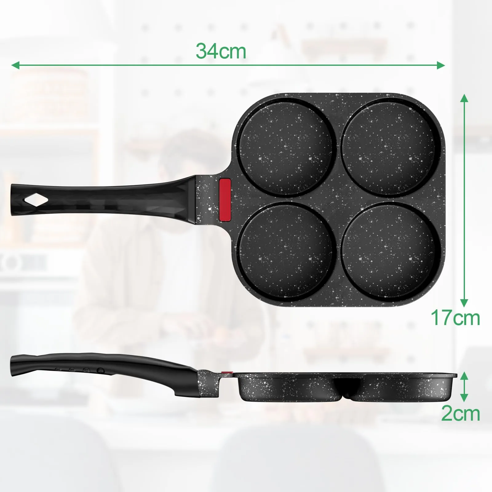 Traxenta Padella per Pancake e Frittate a 4 Fori in Alluminio, 17cm, Nero - immagine 2