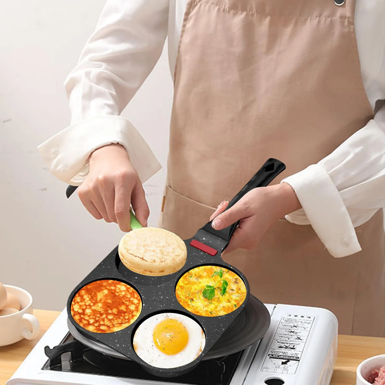 Traxenta Padella per Pancake e Frittate a 4 Fori in Alluminio, 17cm, Nero - immagine 4