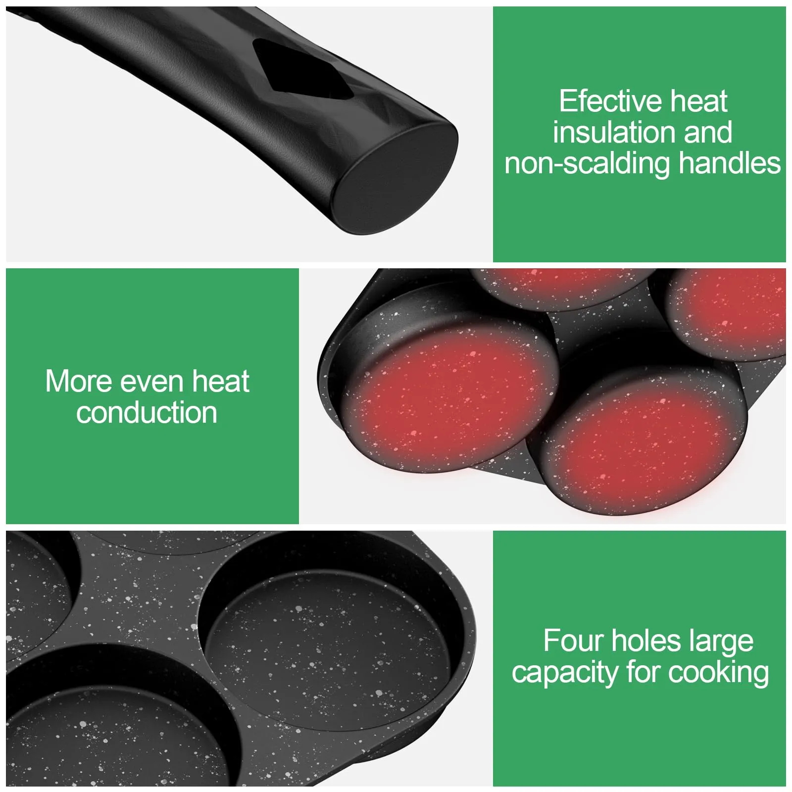 Traxenta Padella per Pancake e Frittate a 4 Fori in Alluminio, 17cm, Nero - immagine 5