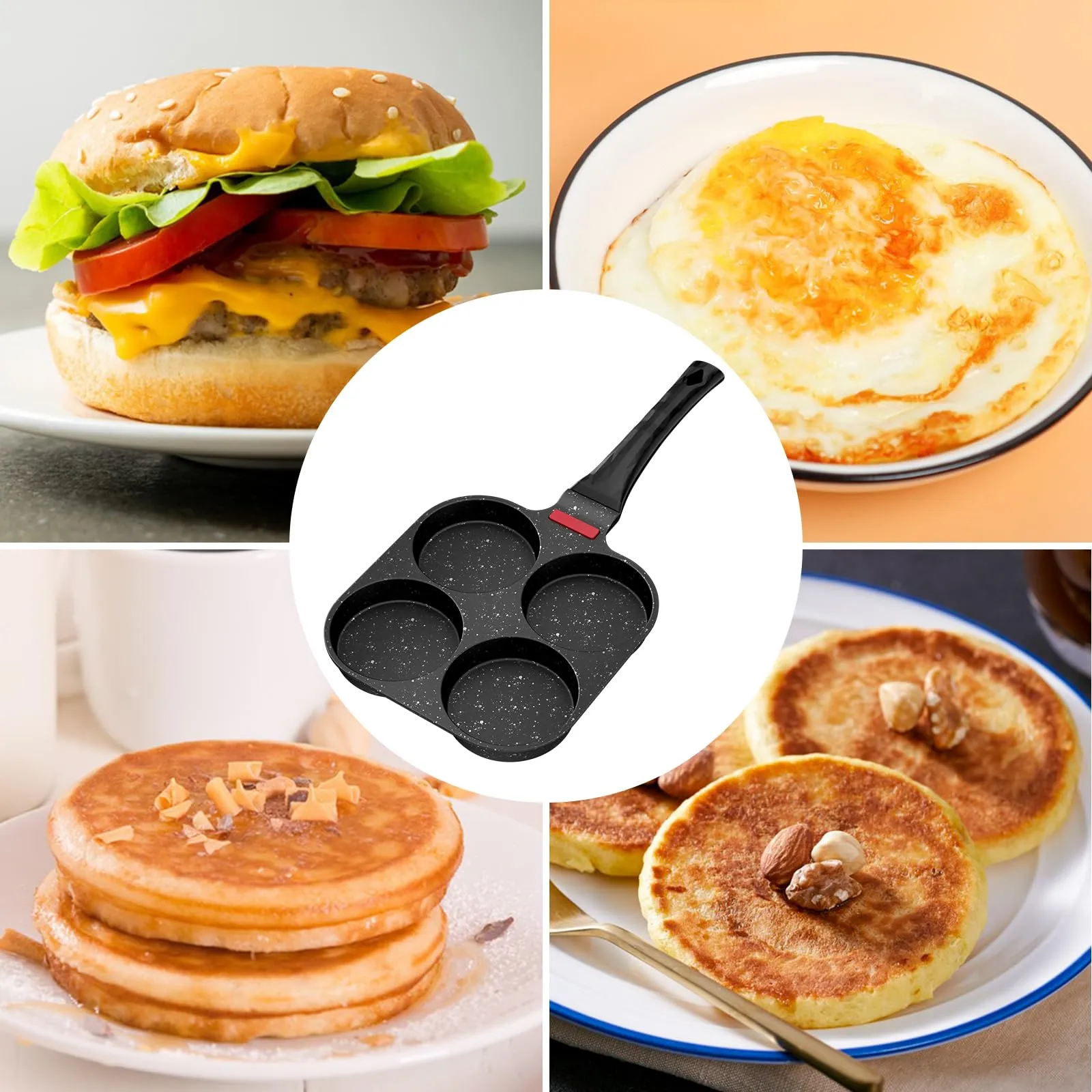 Traxenta Padella per Pancake e Frittate a 4 Fori in Alluminio, 17cm, Nero - immagine 7