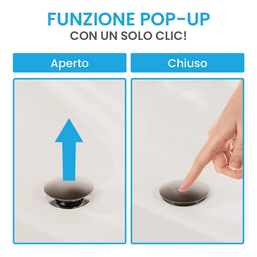 Bächlein Scarico Universale con Troppopieno, Valvola Pop-up in Ottone per Lavabo e Lavandino, Antracite - immagine 2