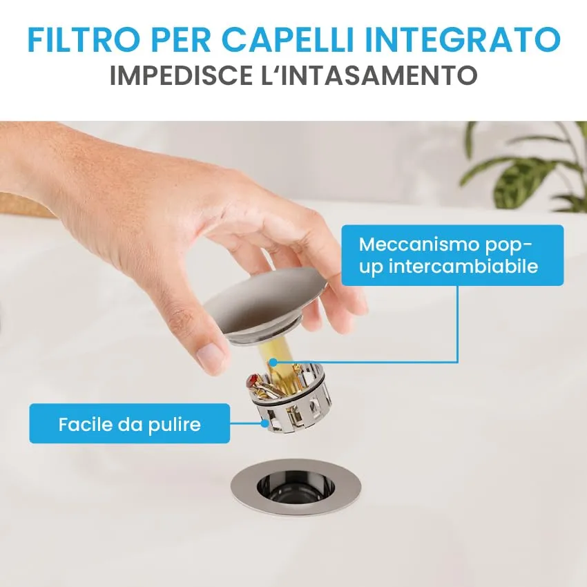 Bächlein Scarico Universale con Troppopieno, Valvola Pop-up in Ottone per Lavabo e Lavandino, Antracite - immagine 3