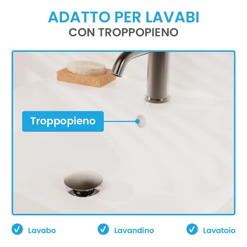 Bächlein Scarico Universale con Troppopieno, Valvola Pop-up in Ottone per Lavabo e Lavandino, Antracite - immagine 5