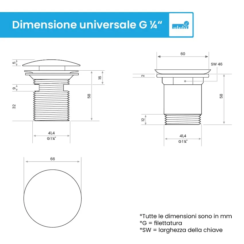 Bächlein Scarico Universale con Troppopieno, Valvola Pop-up in Ottone per Lavabo e Lavandino, Antracite - immagine 6