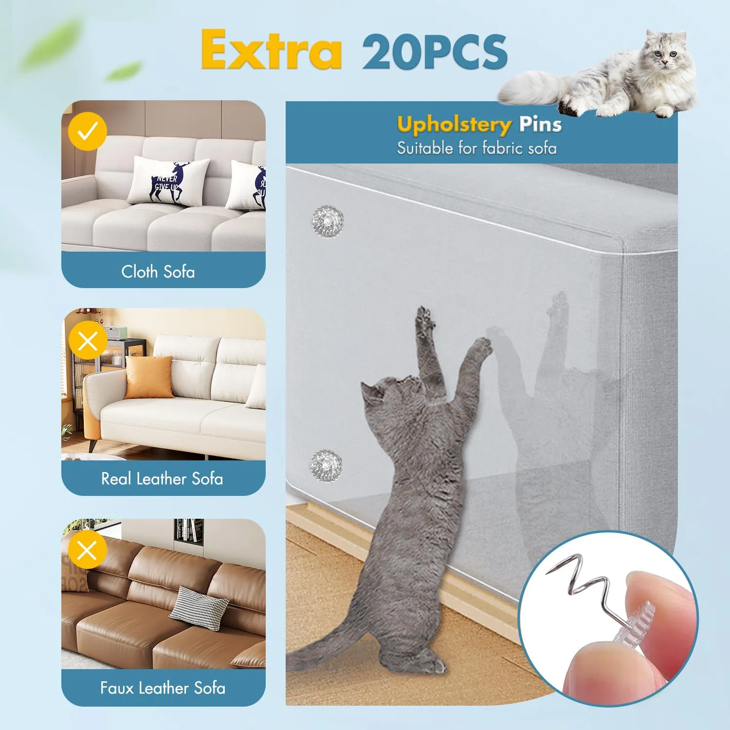 Lovcoyo Protezione Antigraffio per Gatti in PVC, 30x500cm, Trasparente - immagine 3