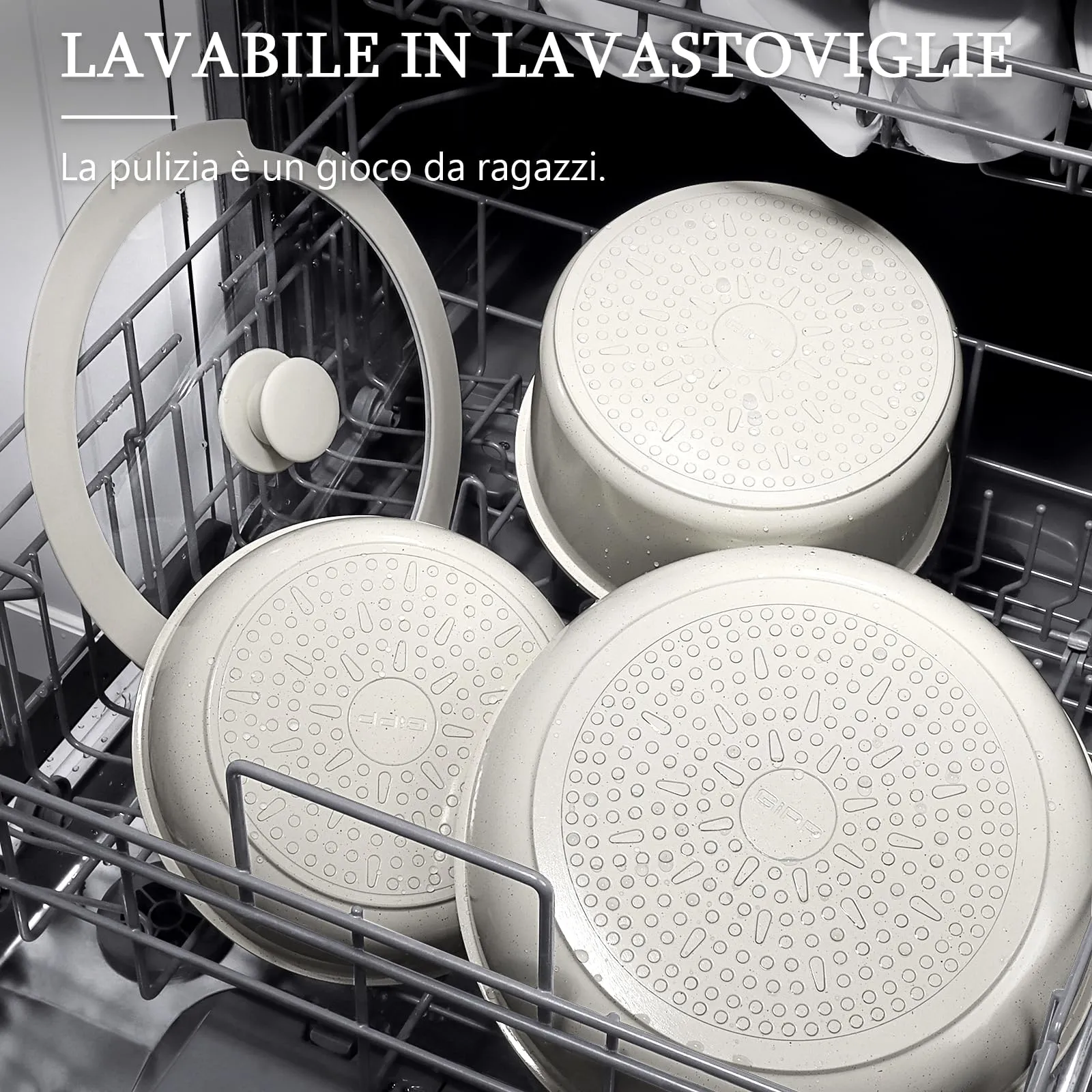 GiPP Set di Padelle Antiaderente 11 Pezzi, Compatibile Induzione, Bianco - immagine 4