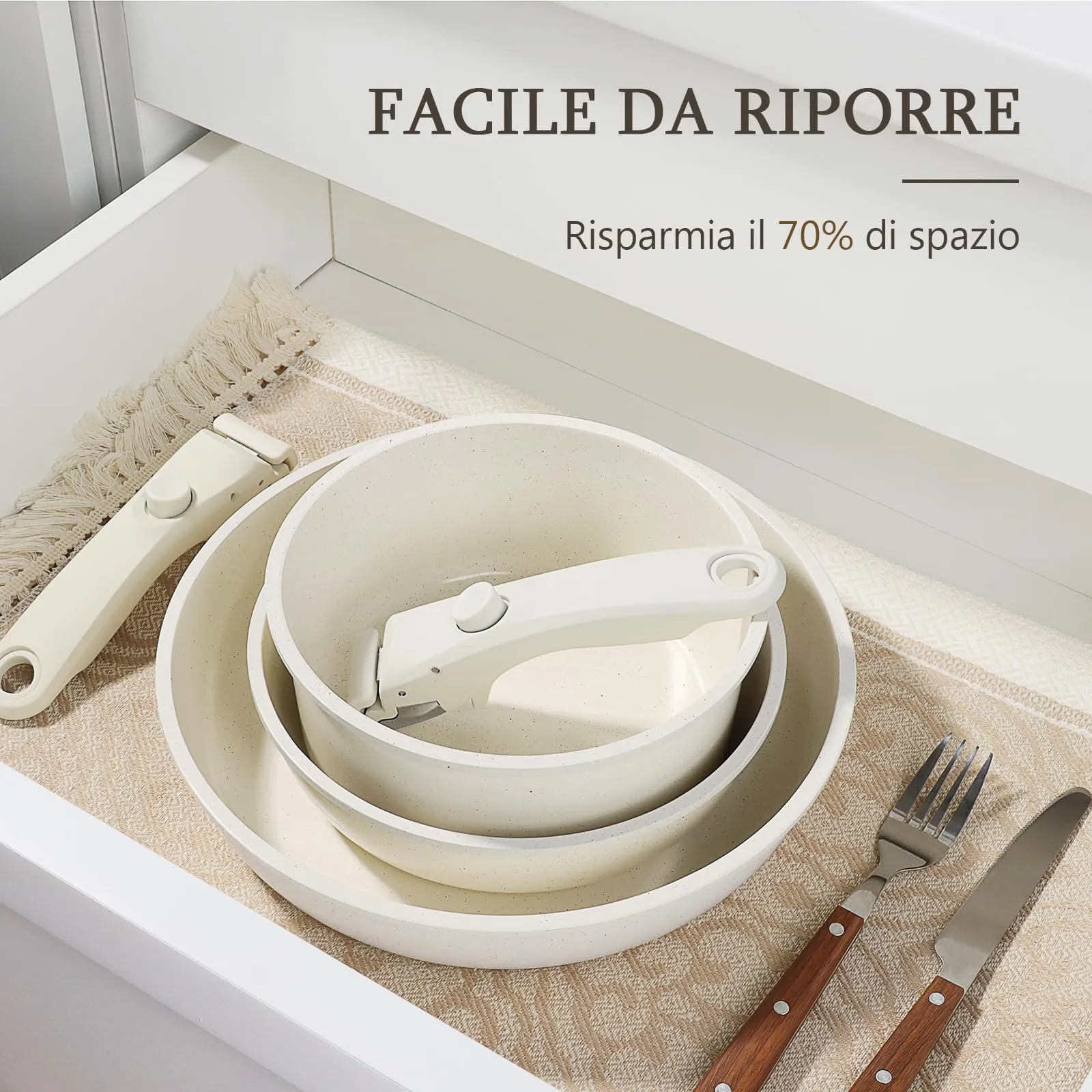 GiPP Set di Padelle Antiaderente 11 Pezzi, Compatibile Induzione, Bianco - immagine 6