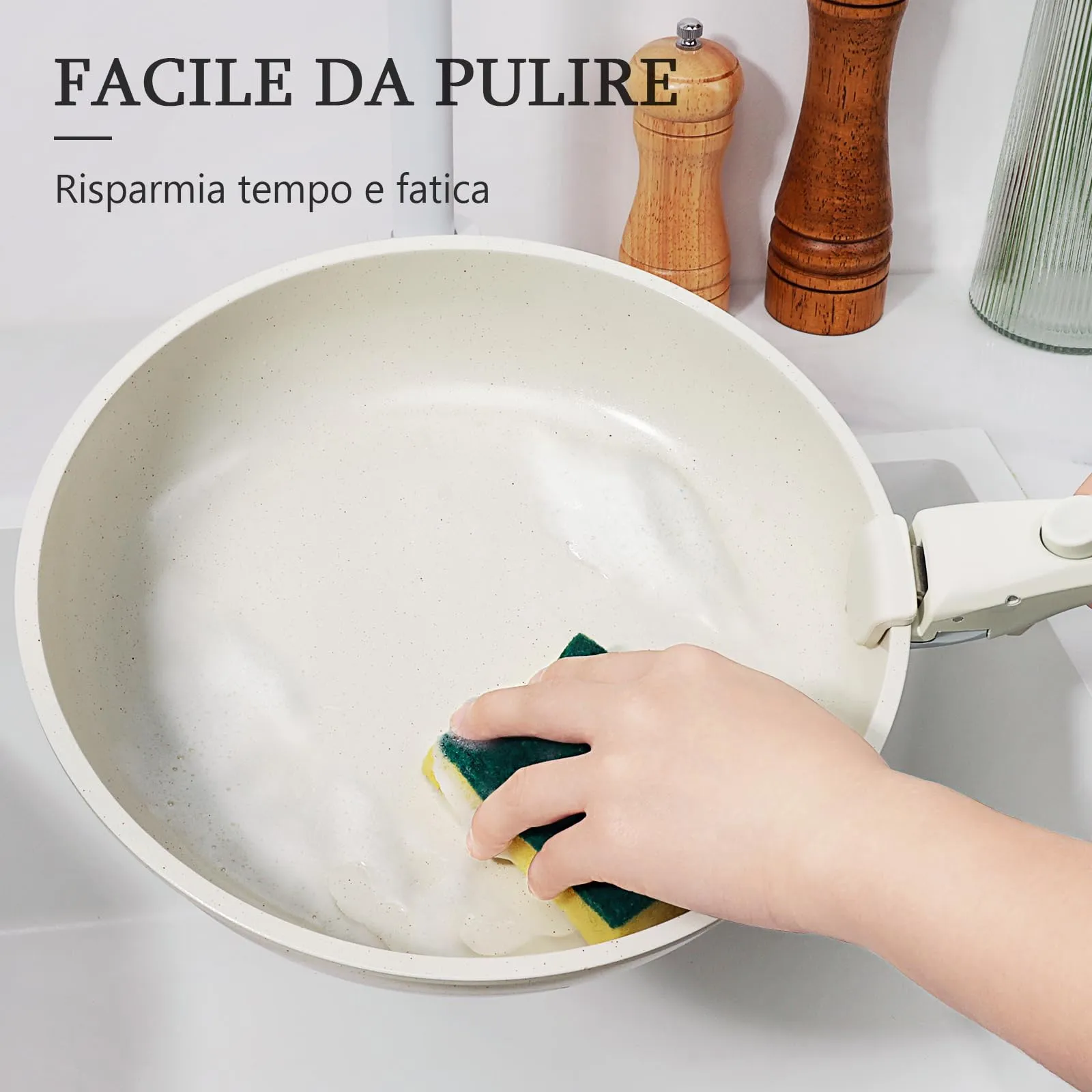 GiPP Set di Padelle Antiaderente 11 Pezzi, Compatibile Induzione, Bianco - immagine 7
