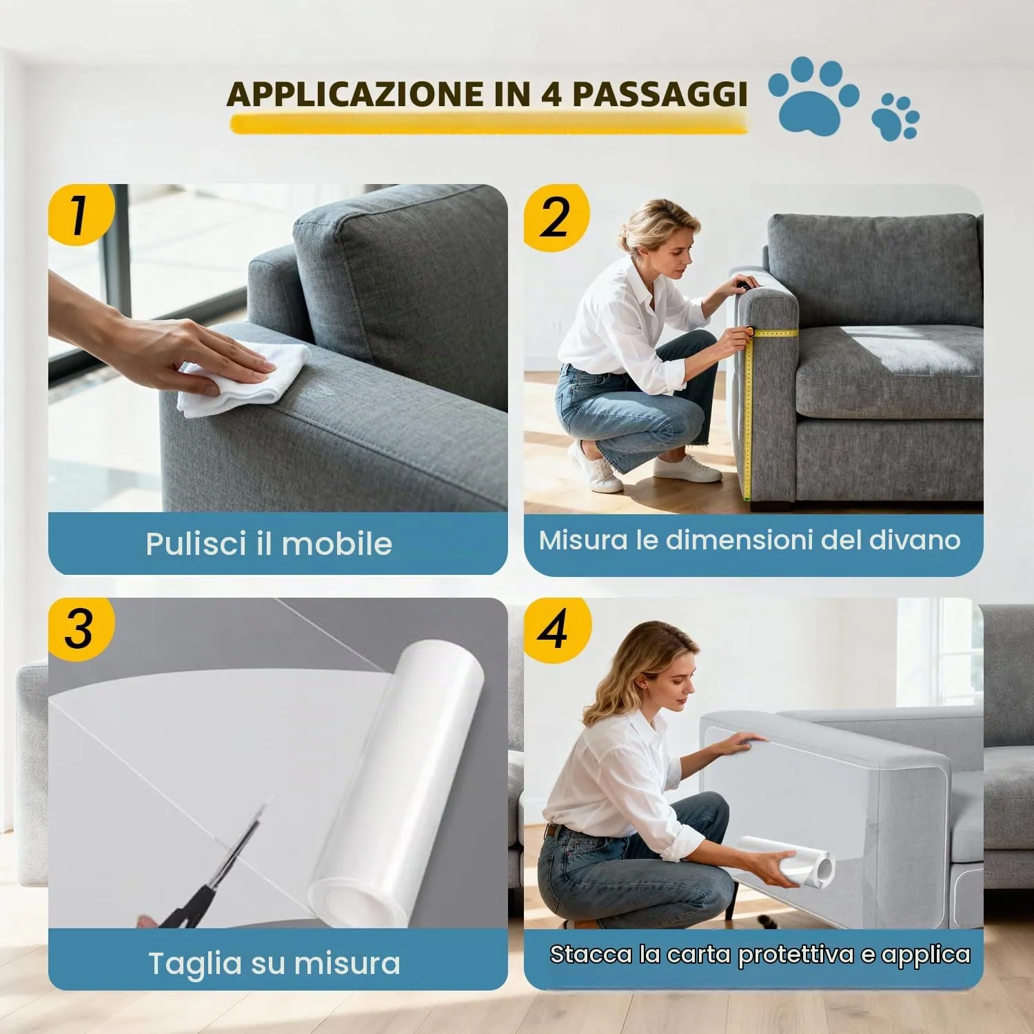 Lovcoyo Protezione Divano Antigraffio per Gatti in PVC, 40x800cm, Trasparente - immagine 6