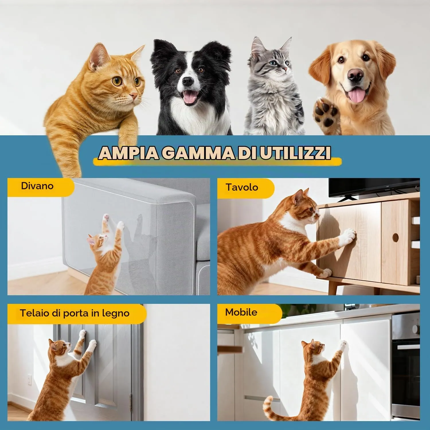 Lovcoyo Protezione Divano Antigraffio per Gatti in PVC, 40x800cm, Trasparente - immagine 7