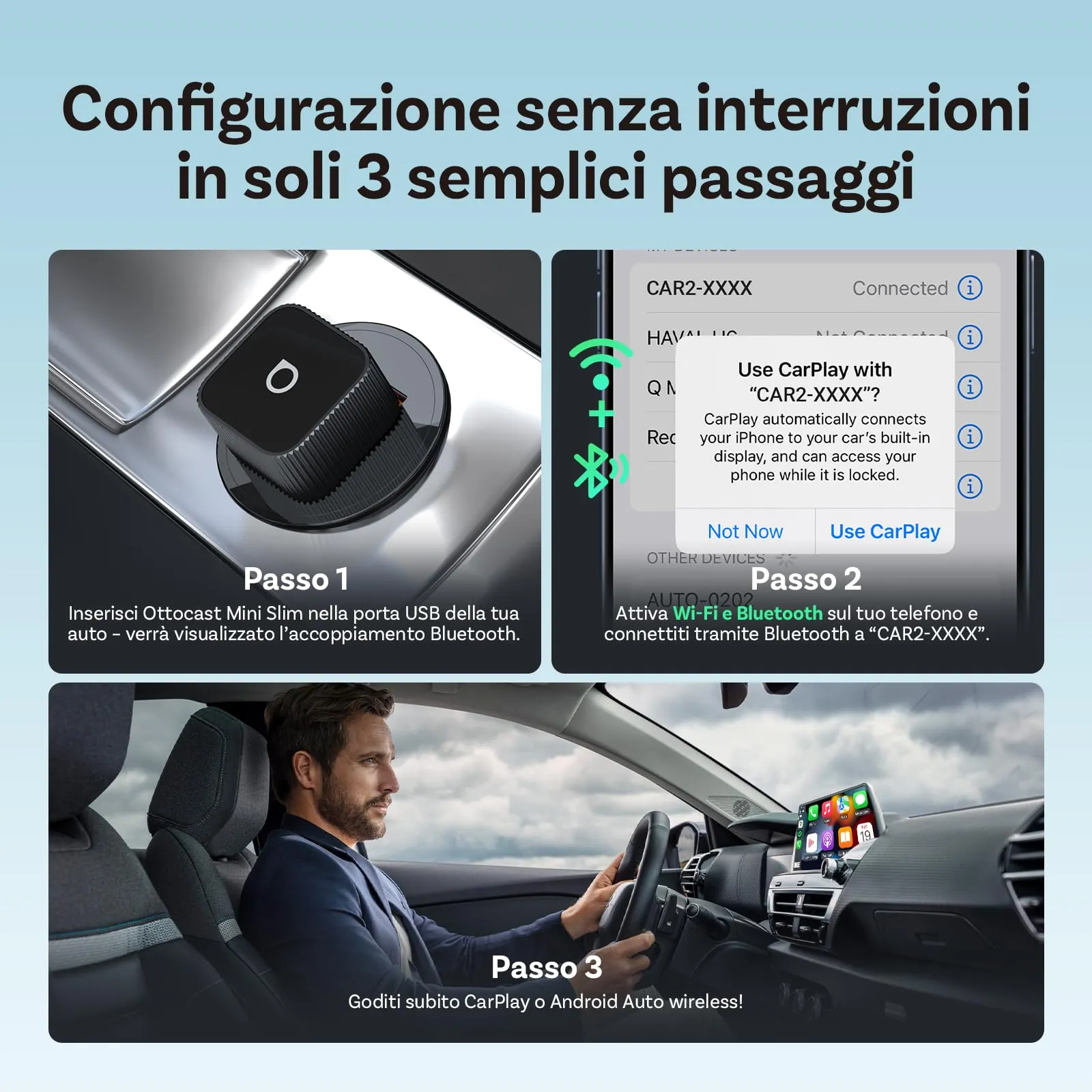 OTTOCAST Mini Slim 2 in 1 Adattatore Wireless CarPlay & Android Auto - immagine 9
