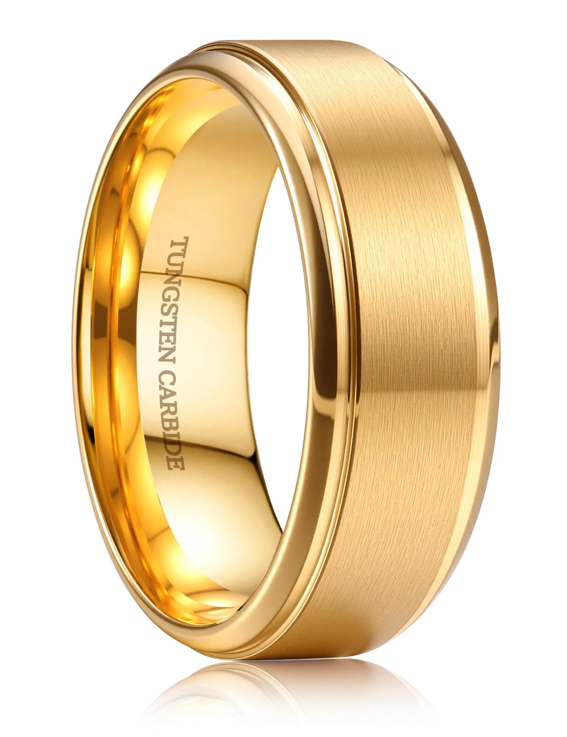 CASSIECA Anello Uomo in Tungsteno Oro, 8mm, Dimensione 57 - immagine 1