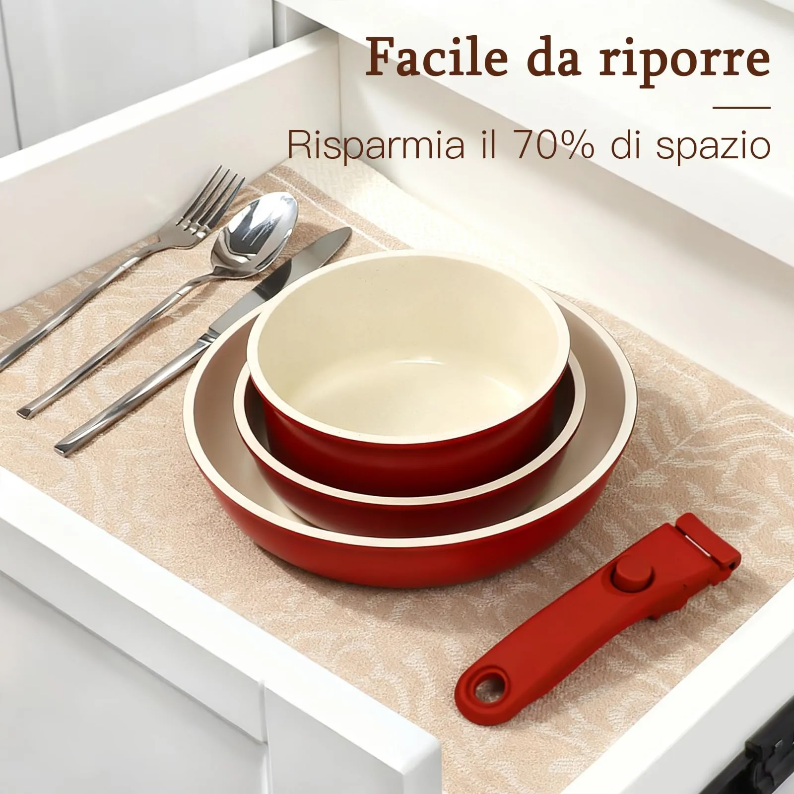 GiPP Set di Padelle Antiaderente 5 Pezzi, Compatibile Induzione, Rossa - immagine 6