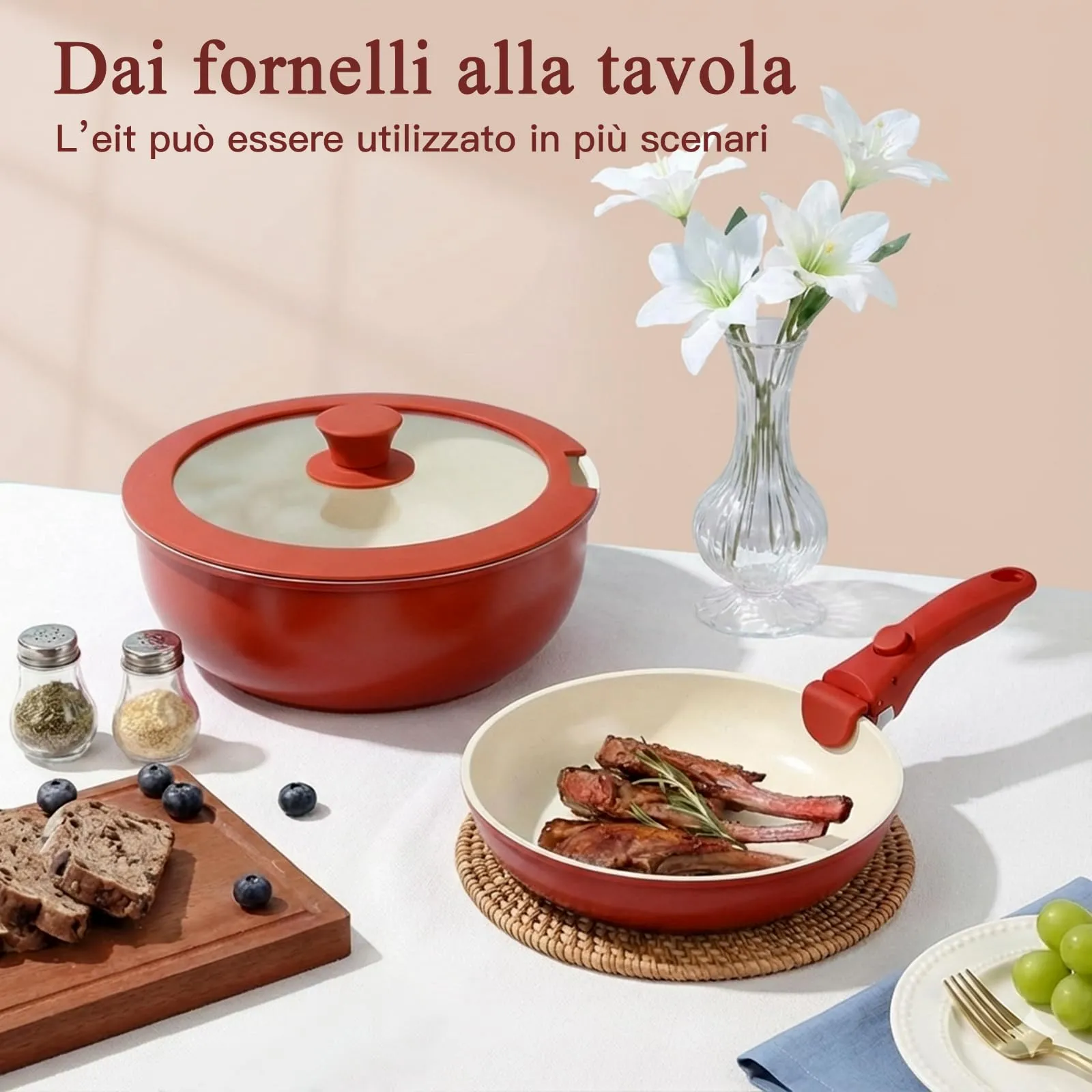GiPP Set di Padelle Antiaderente 5 Pezzi, Compatibile Induzione, Rossa - immagine 8