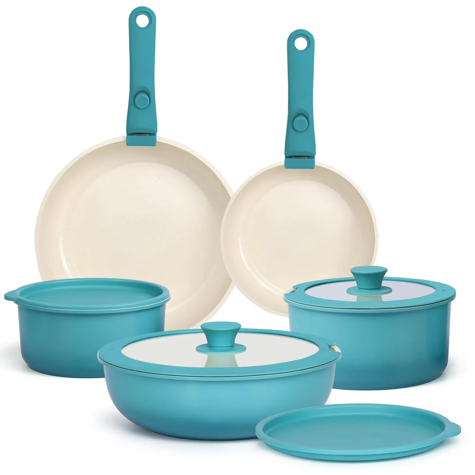 GiPP Set di Padelle Antiaderenti con Manici Rimovibili, 11 Pezzi, Compatibile Induzione, Blu - immagine 1