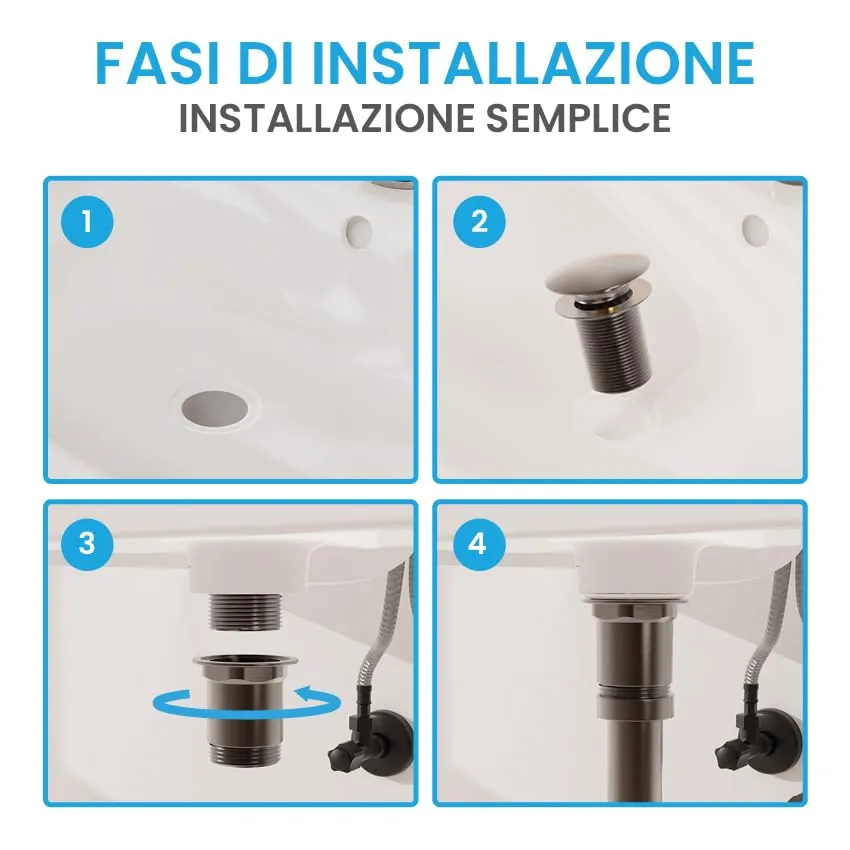 Bächlein Scarico Universale senza Troppopieno, Valvola Pop-up per Lavabo e Lavandino in Ottone, Antracite - immagine 4
