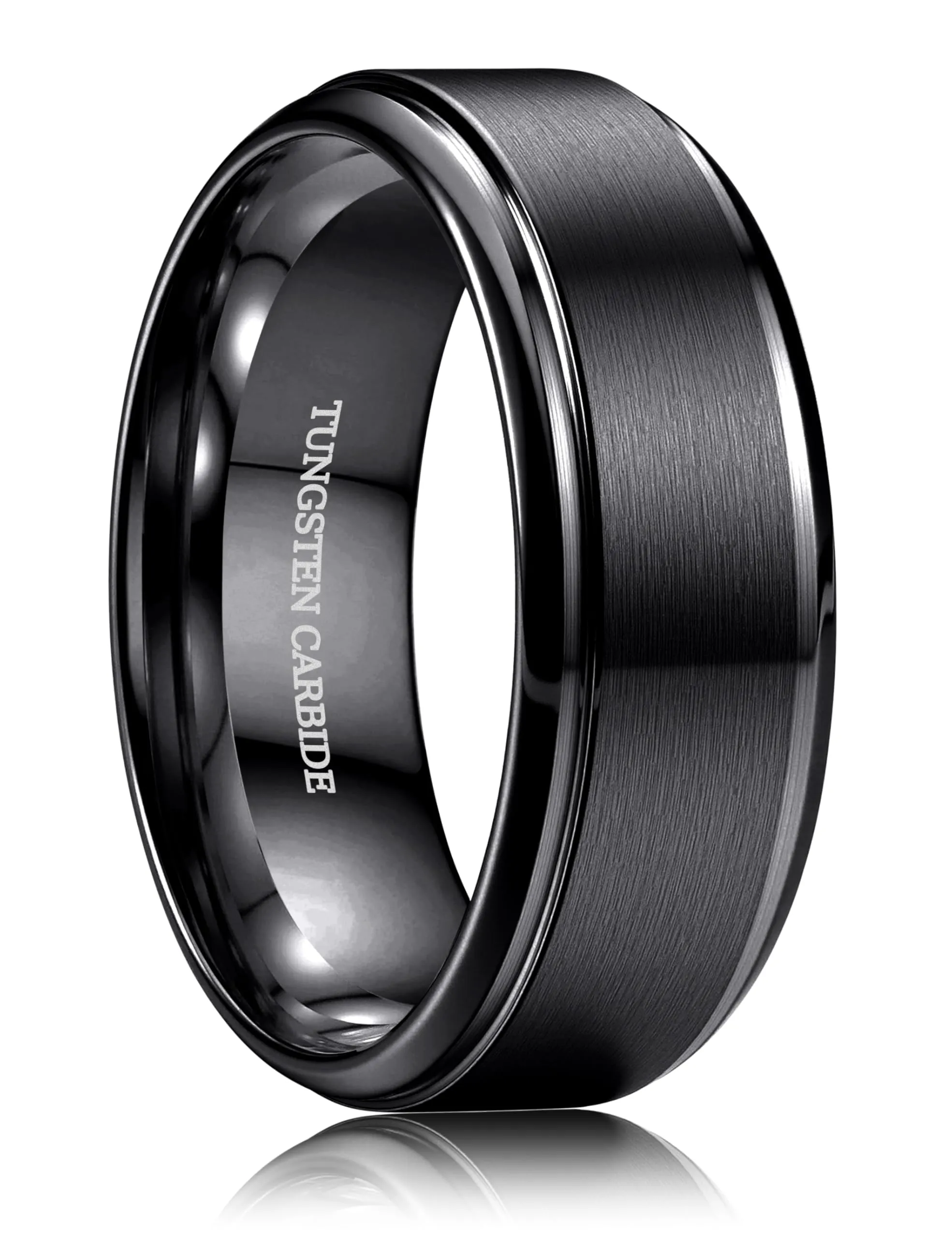 CASSIECA Anello Uomo in Tungsteno Nero, 8mm, Dimensione 57 - immagine 1