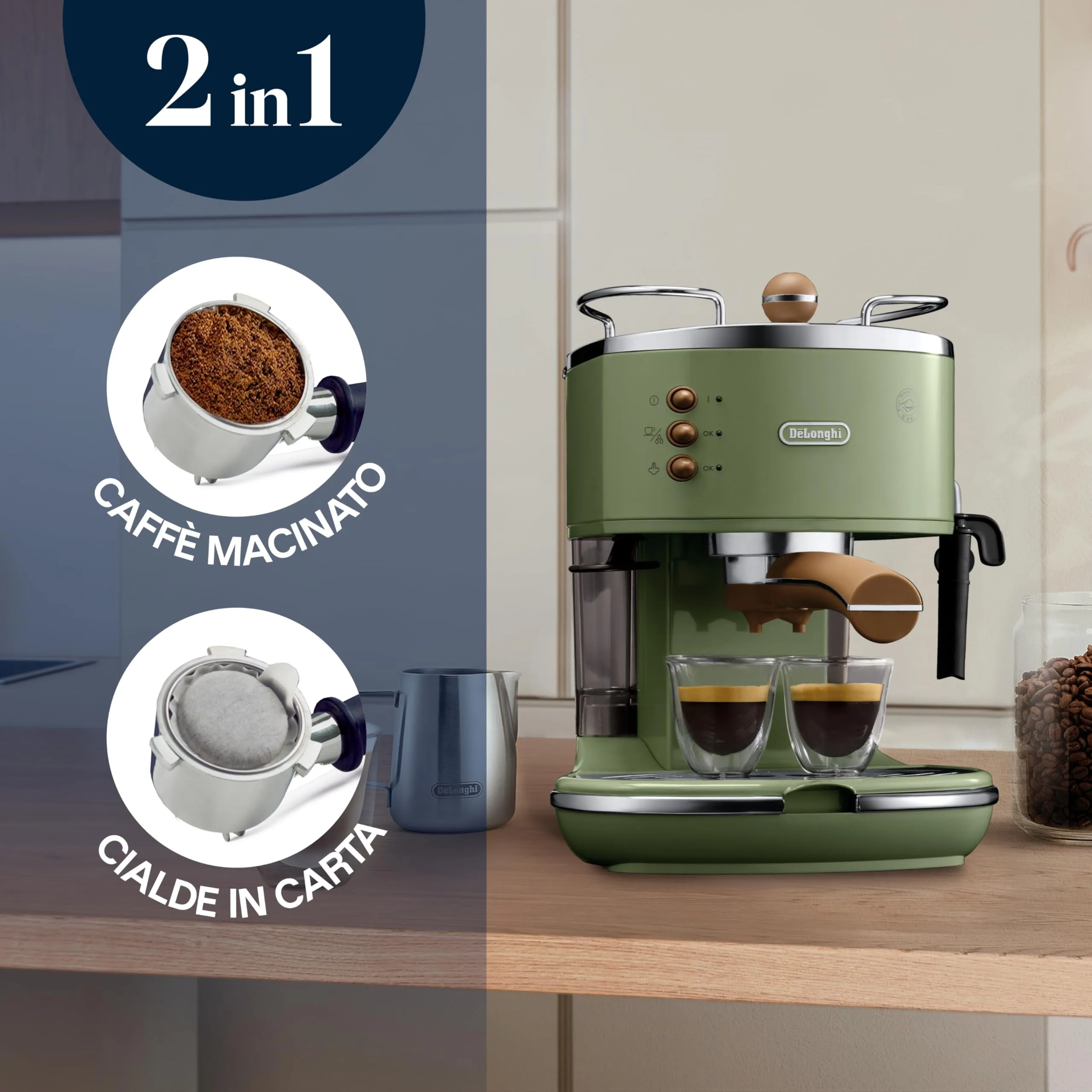 De'Longhi Icona Vintage ECOV311.GR Macchina da Caffè Espresso e Cappuccino, Verde - immagine 2