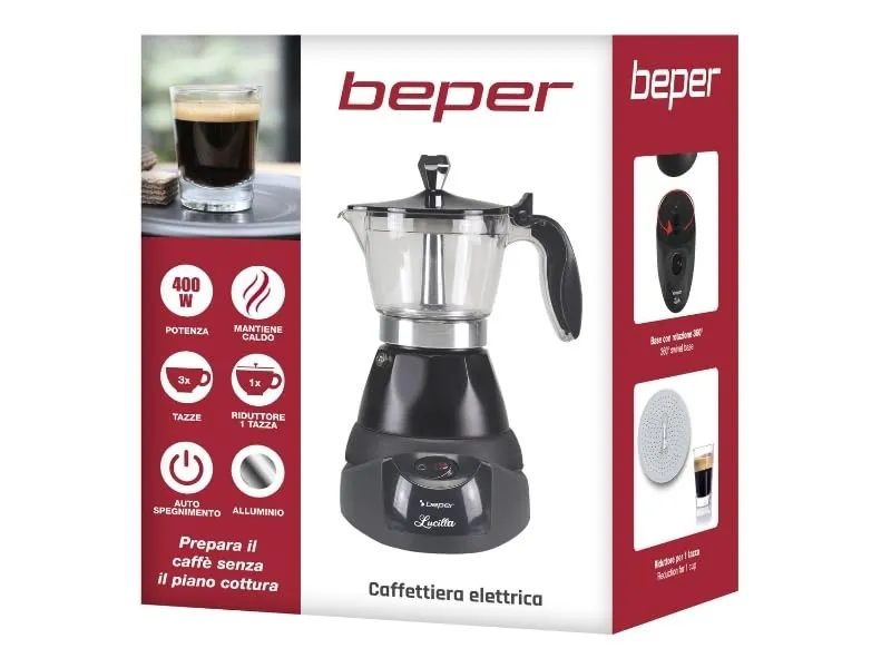 Beper BC.040N Caffettiera Elettrica, 3 Tazze, Nera - immagine 10