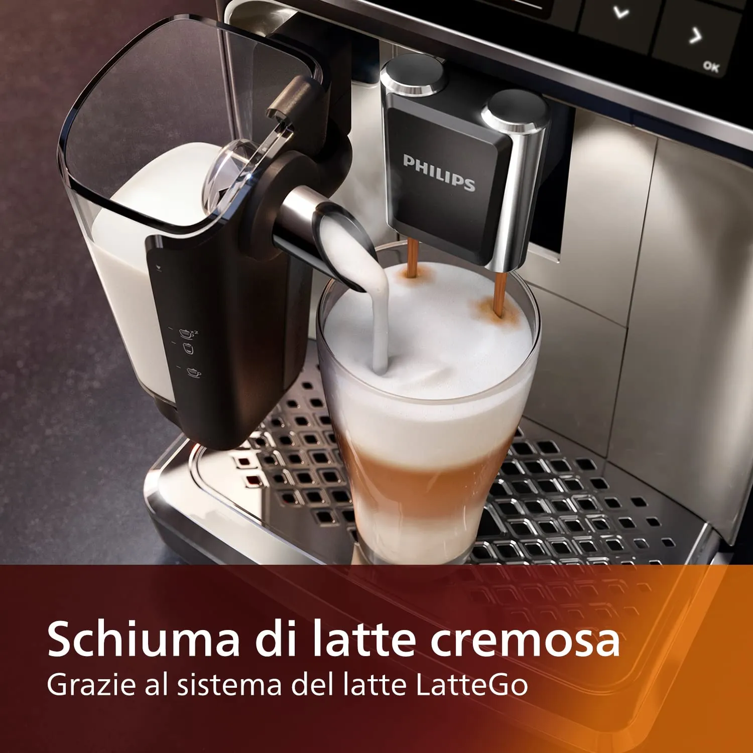 Philips 5400 Macchina Caffè Automatica LatteGo EP5447/90, 12 bevande, Cromo Nero - immagine 4
