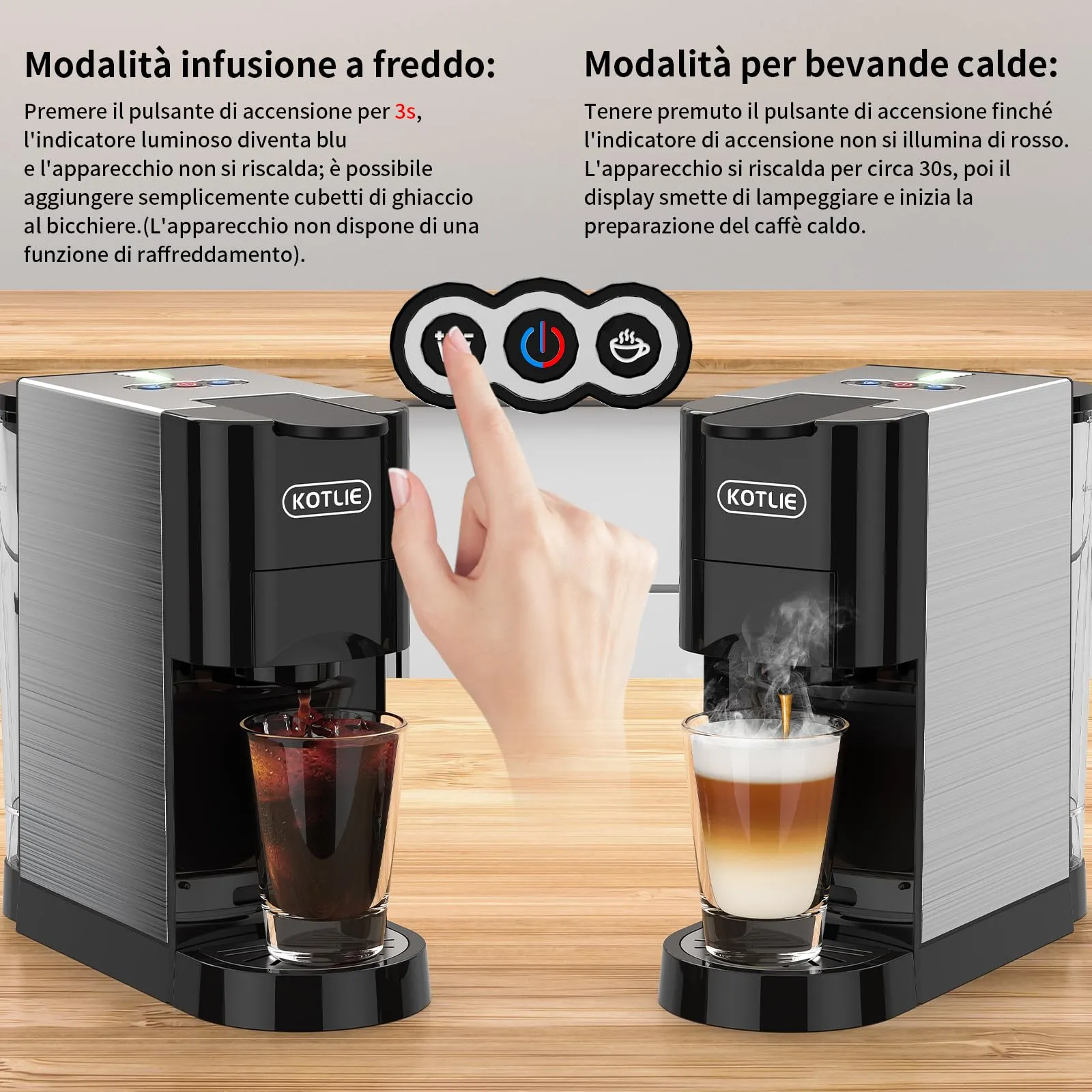 KOTLIE AC-513HF Macchina da caffè multifunzione 5 in 1 per Nespresso, Dolce Gusto, Caffè in polvere, ESE (44 mm) e Mio Capsule, Nero - immagine 3
