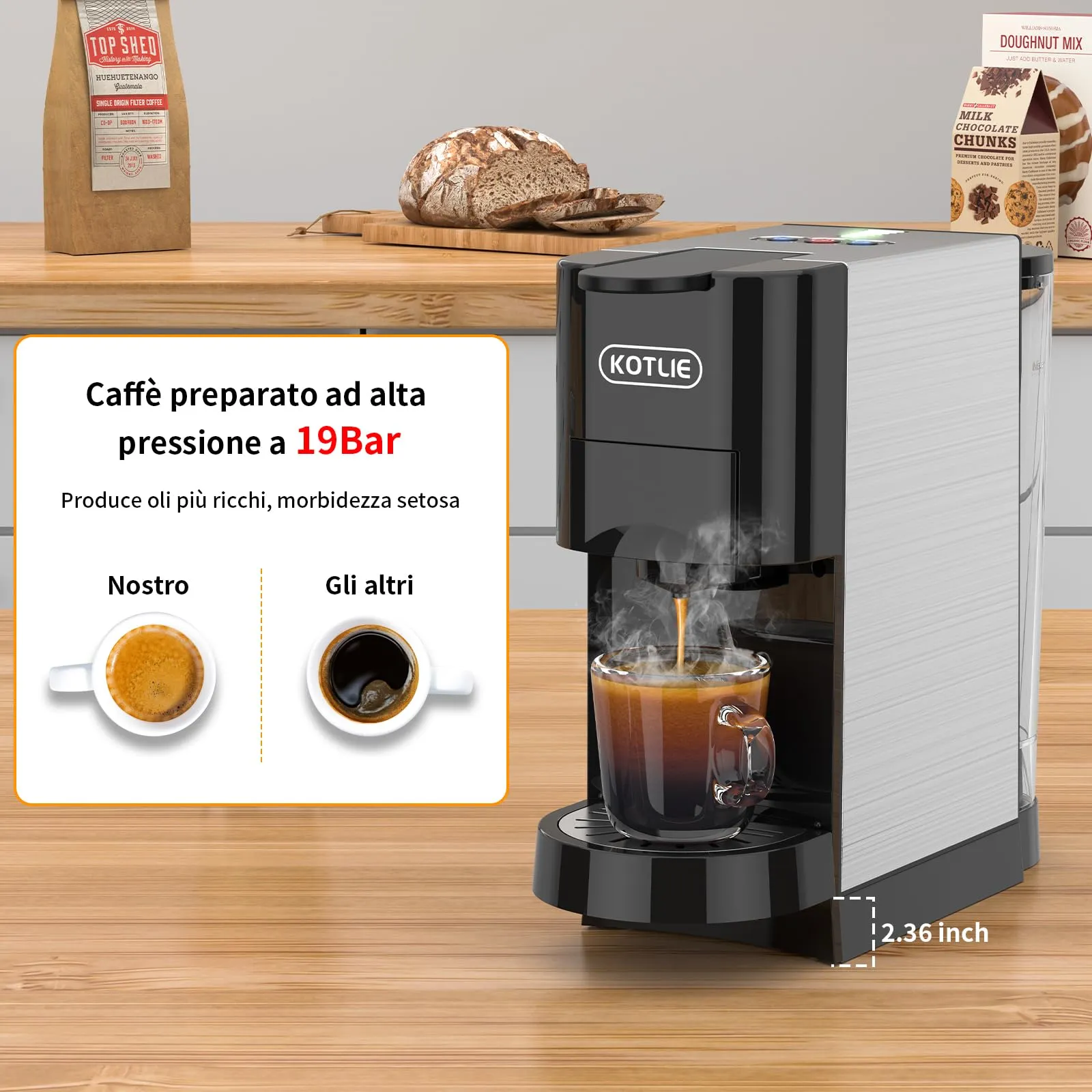 KOTLIE AC-513HF Macchina da caffè multifunzione 5 in 1 per Nespresso, Dolce Gusto, Caffè in polvere, ESE (44 mm) e Mio Capsule, Nero - immagine 7