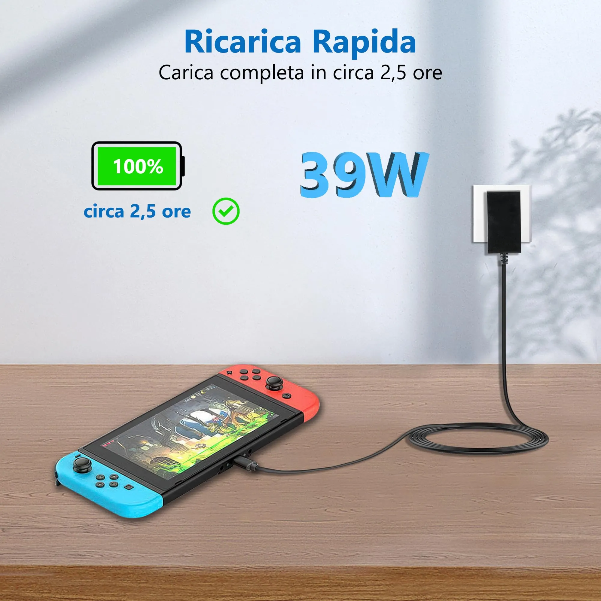 Xahpower 39W Caricatore per Nintendo Switch, Switch OLED, Switch Lite, Switch Dock e Pro Controller, Supporto Modalità TV, 1,5m - immagine 5