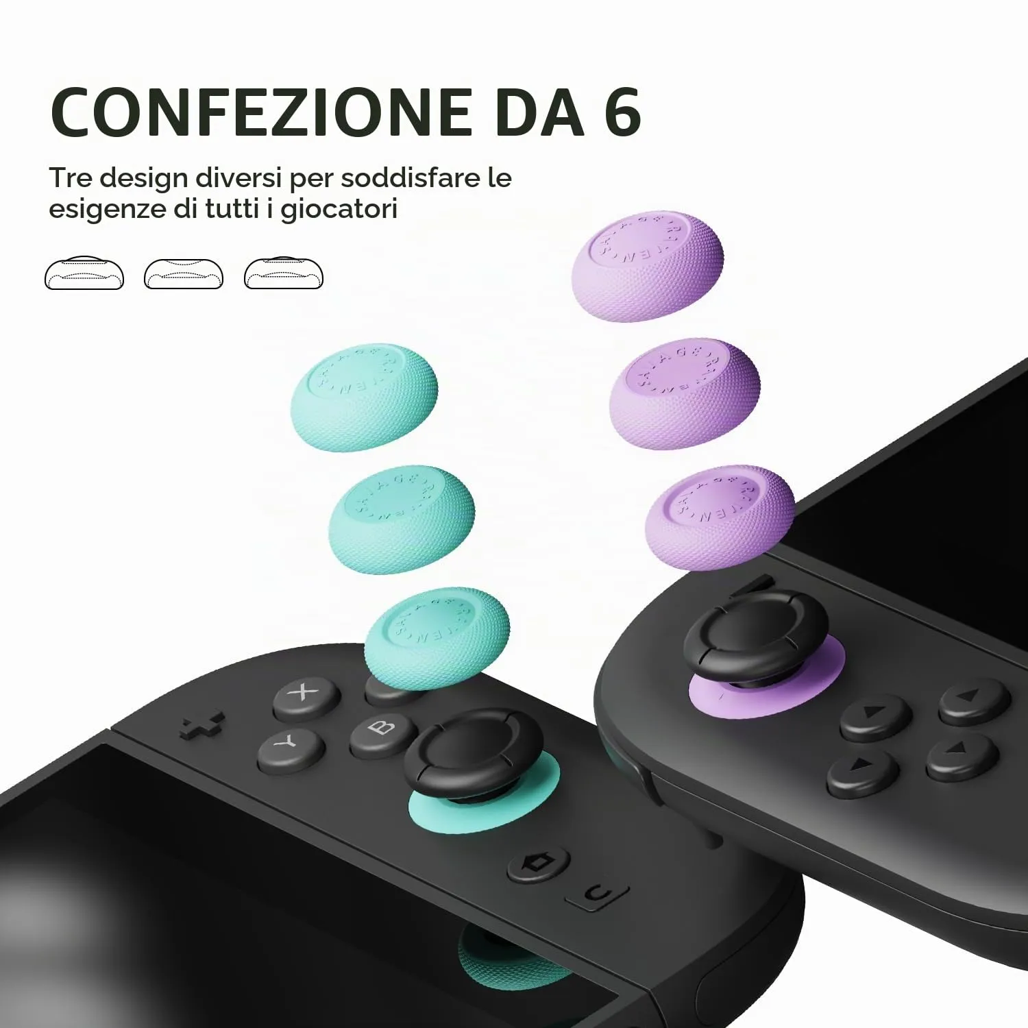 Savage Raven by Skull & Co. CQC Thumb Grip Set for Nintendo Switch 2 Joy-con Controller - Black, 3 Pairs (6pcs) - immagine 6