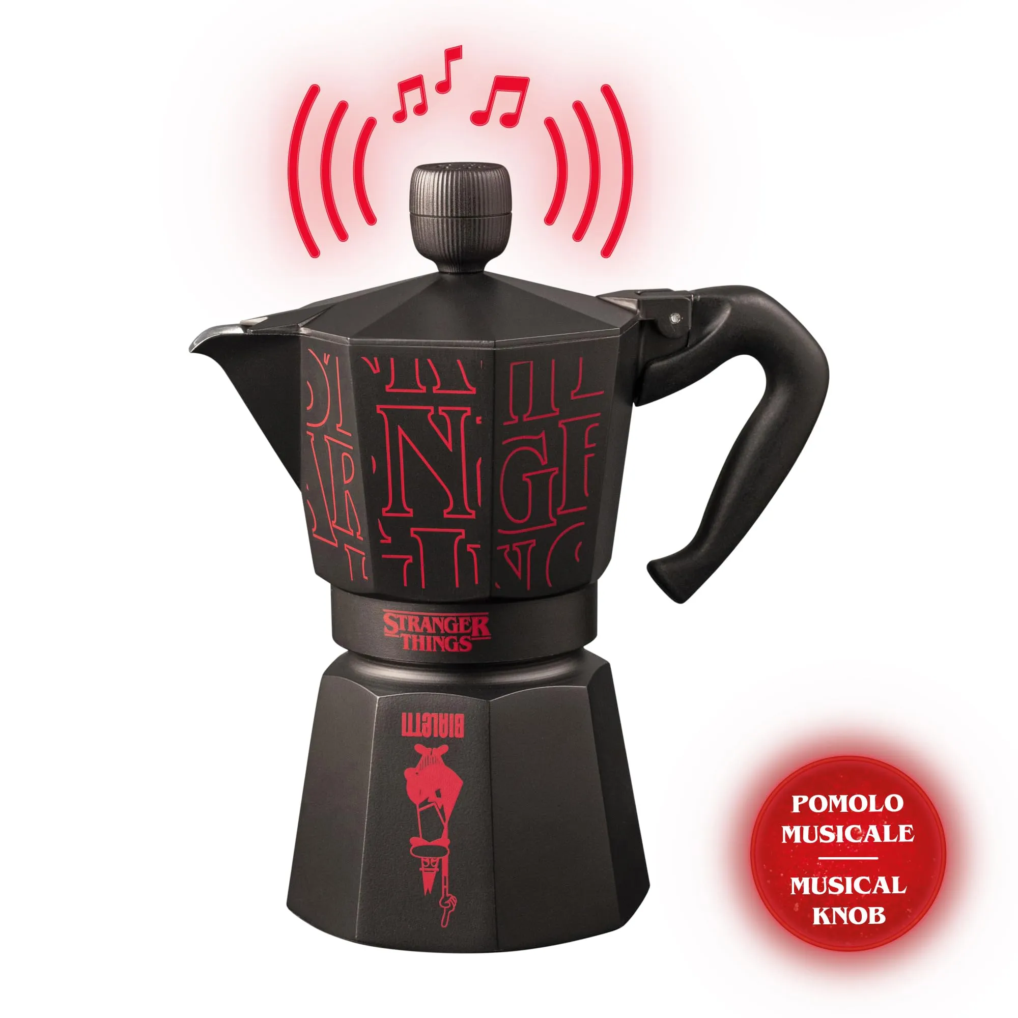 Bialetti Moka Express Stranger Things, Pomolo Musicale USB-C, 6 Tazze (270ml), Nero - immagine 3