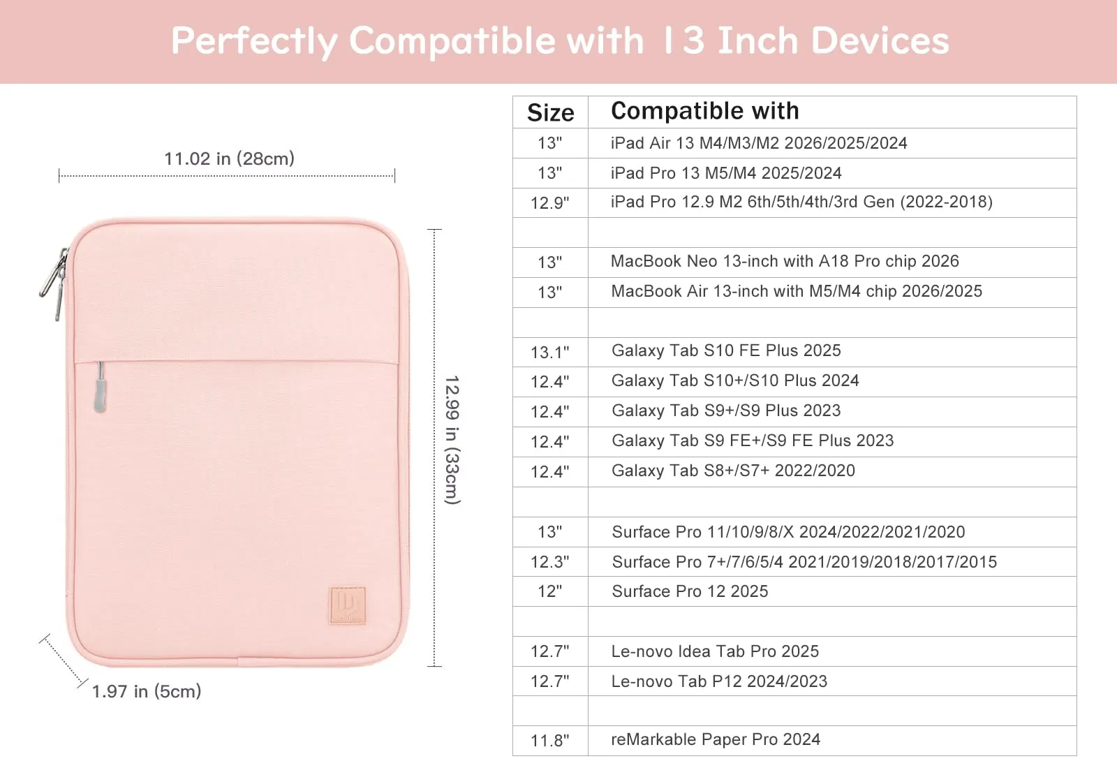 Dadanism Tablet Custodia Borsa Portatile 13 Pollici, Rosa - immagine 2