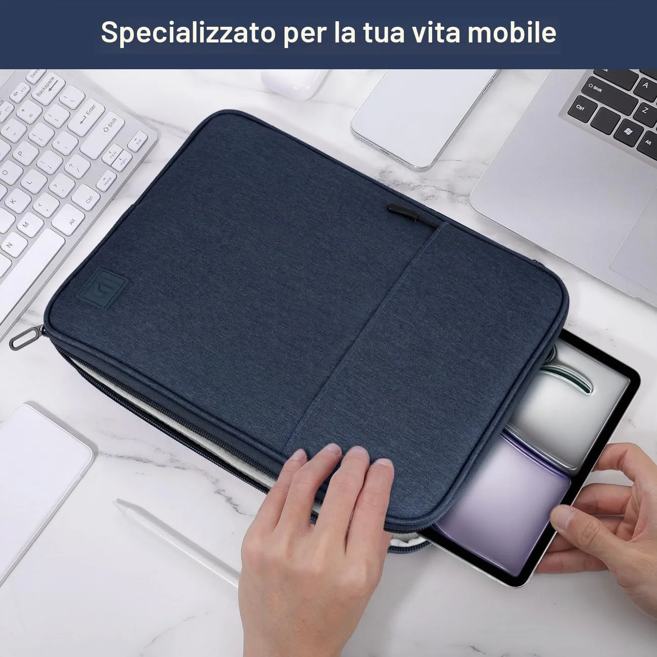 Dadanism Custodia Borsa Portatile per Tablet 13 Pollici, Grigio Blu - immagine 6