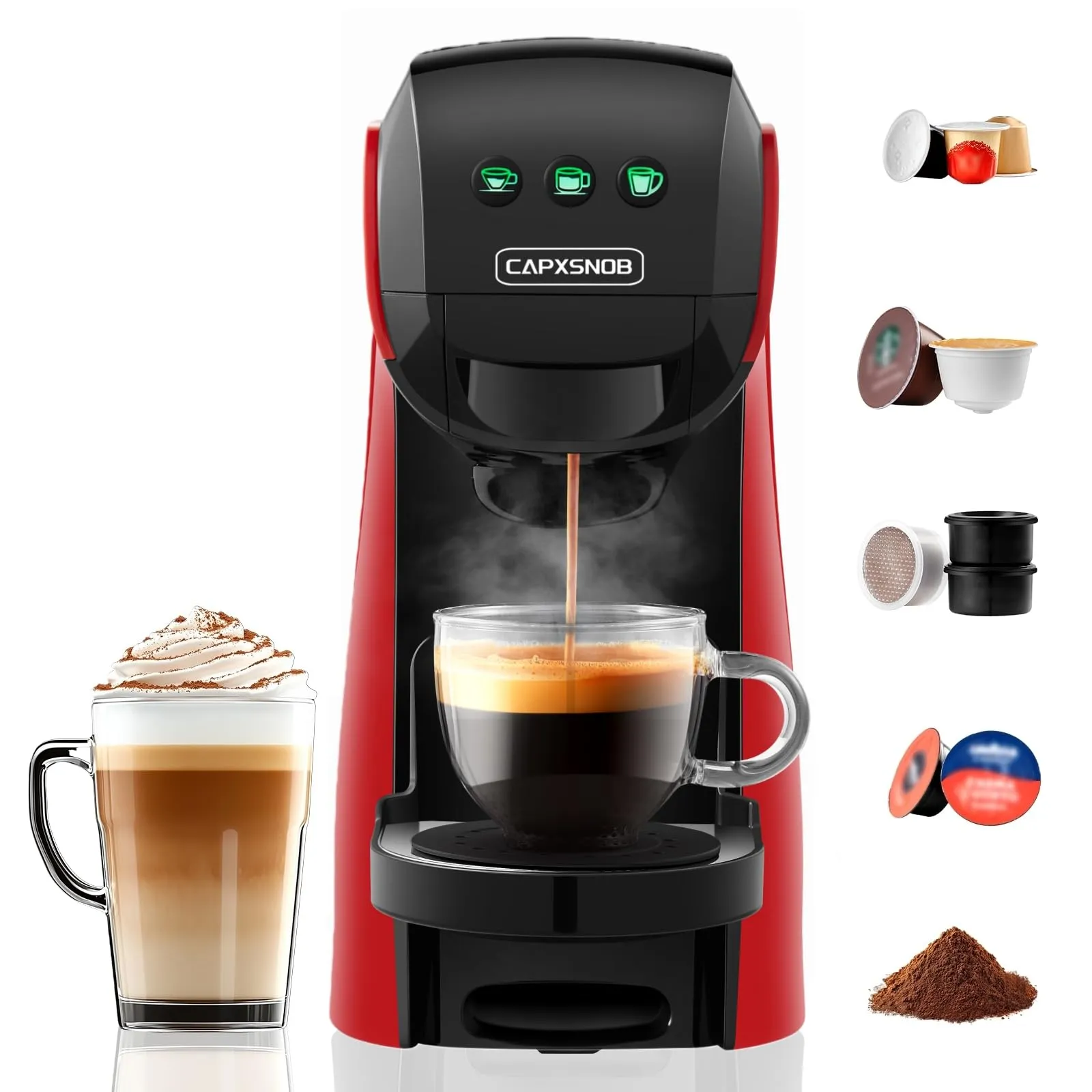 CAPXSNOB Warriors1 Macchina da Caffè Capsule 5in1 per Nespresso OL, Dolce Gusto, Lavazza A Modo Mio, FAP Espresso Point e Caffè Macinato, 20bar, 0,8L - immagine 1