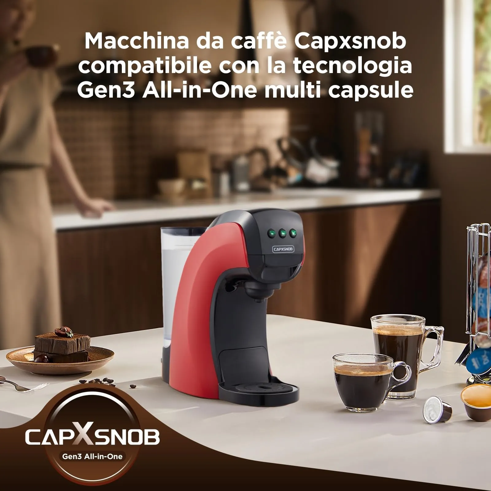 CAPXSNOB Warriors1 Macchina da Caffè Capsule 5in1 per Nespresso OL, Dolce Gusto, Lavazza A Modo Mio, FAP Espresso Point e Caffè Macinato, 20bar, 0,8L - immagine 9