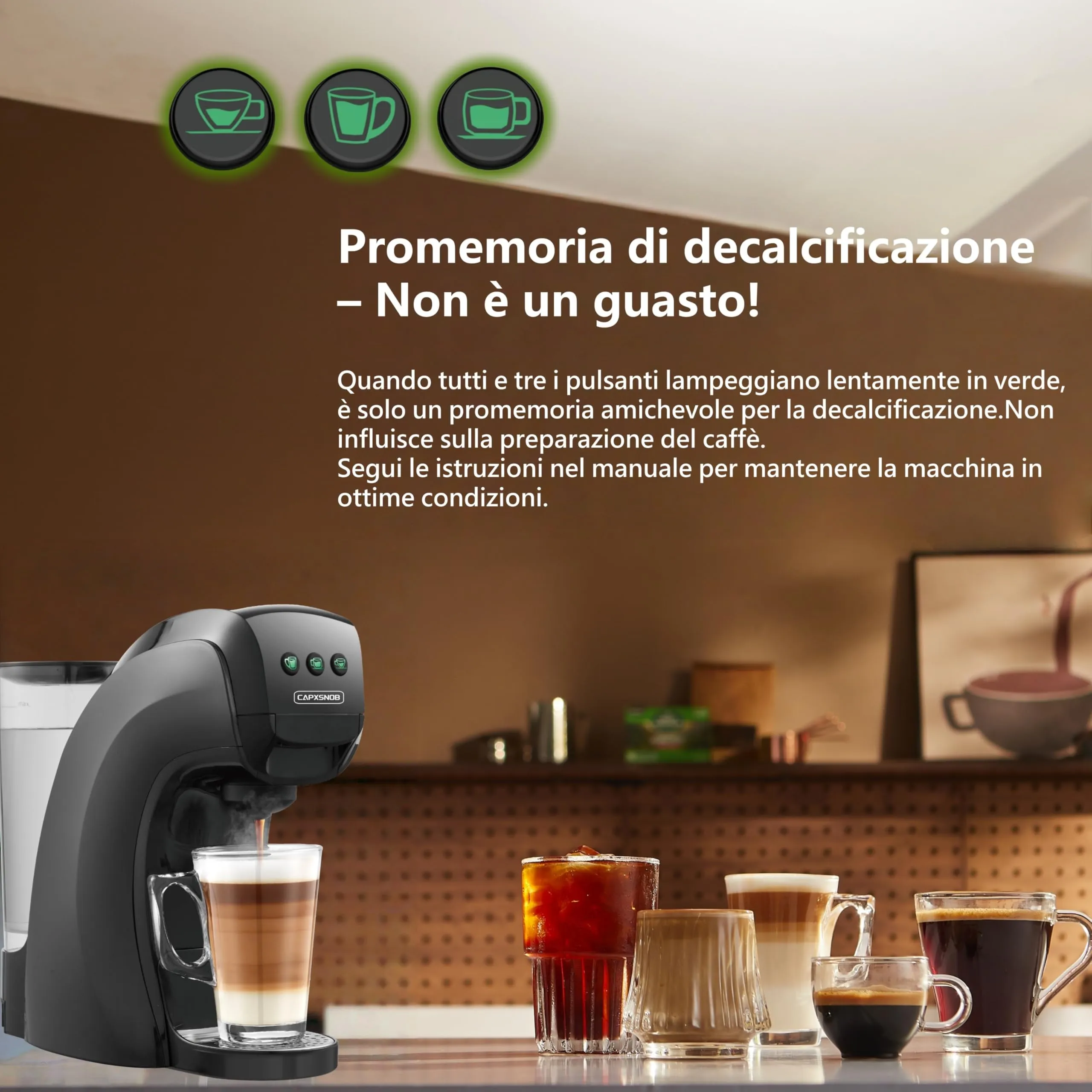 CAPXSNOB Warriors1 Macchina da Caffè Capsule 5in1 per Nespresso OL, Dolce Gusto, Lavazza A Modo Mio, FAP Espresso Point e Caffè Macinato, 20bar, 0,8L - immagine 10