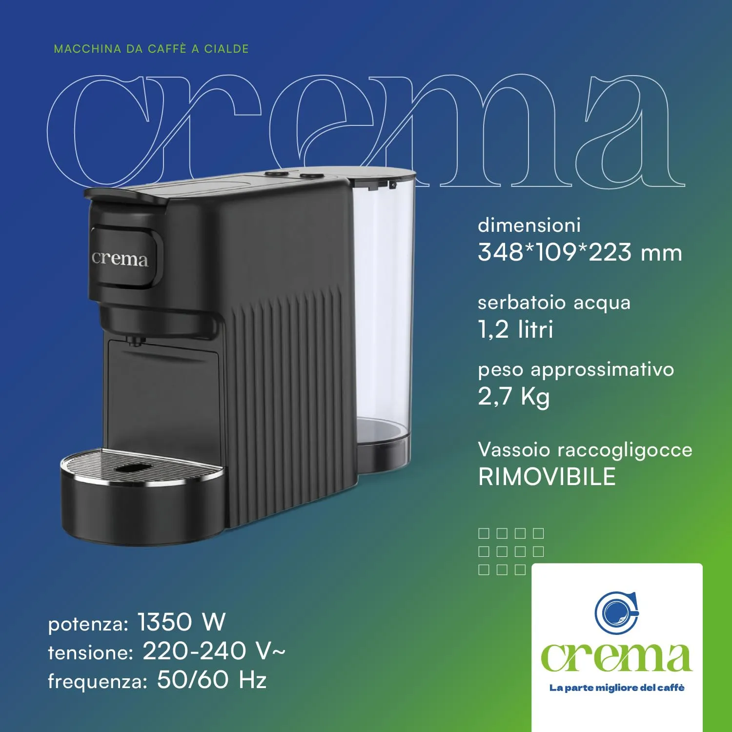 ELETTROFIX Macchina Caffè Cialde E.S.E., Serbatoio 1.2L, Spegnimento Automatico, Vassoio Regolabile - Nero - immagine 5