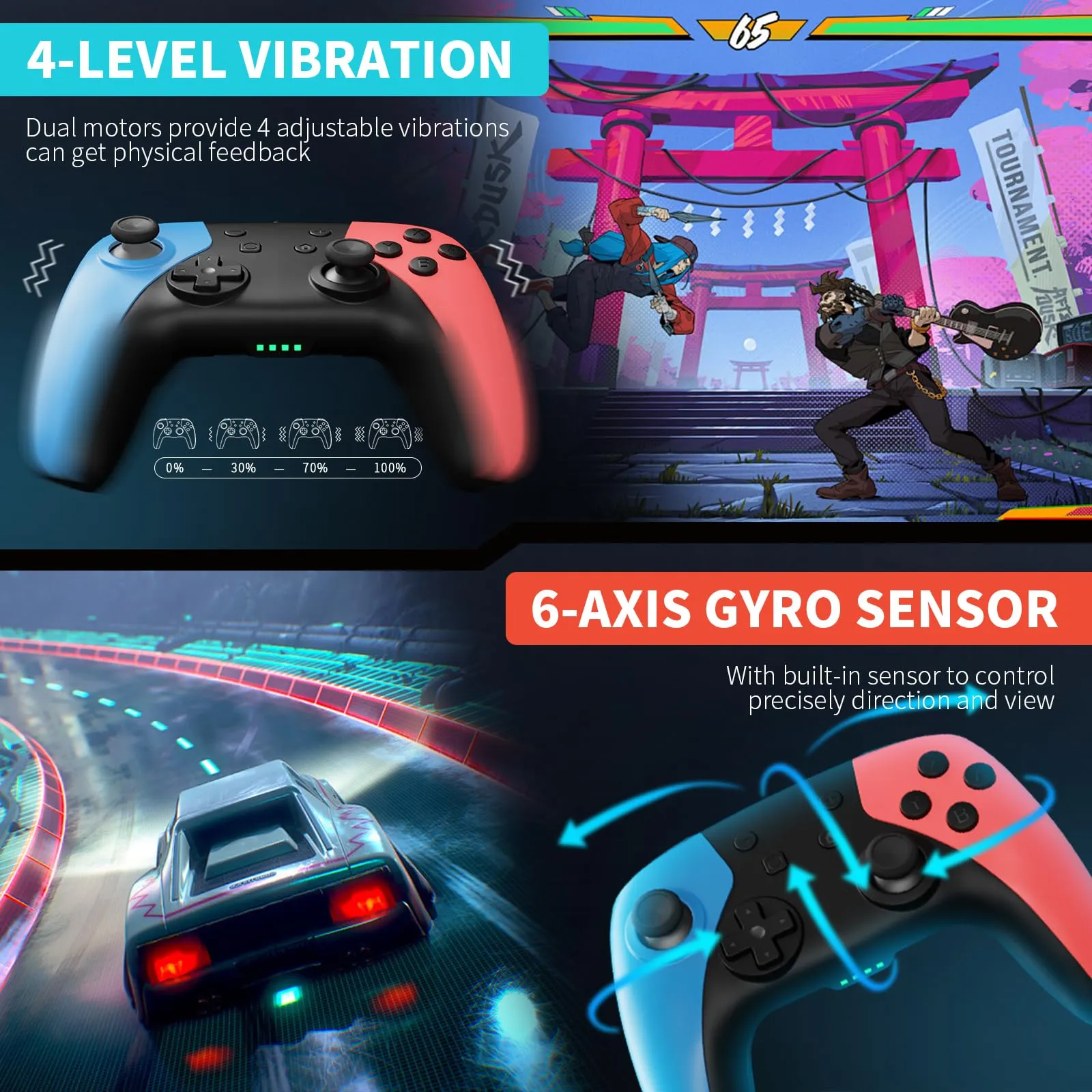 AceGamer Wireless Controller for Switch 2, Switch, Lite, OLED - Hall Effect Joysticks, 6-Axis Gyro, Programmable Buttons, 4-Level Vibration - immagine 5