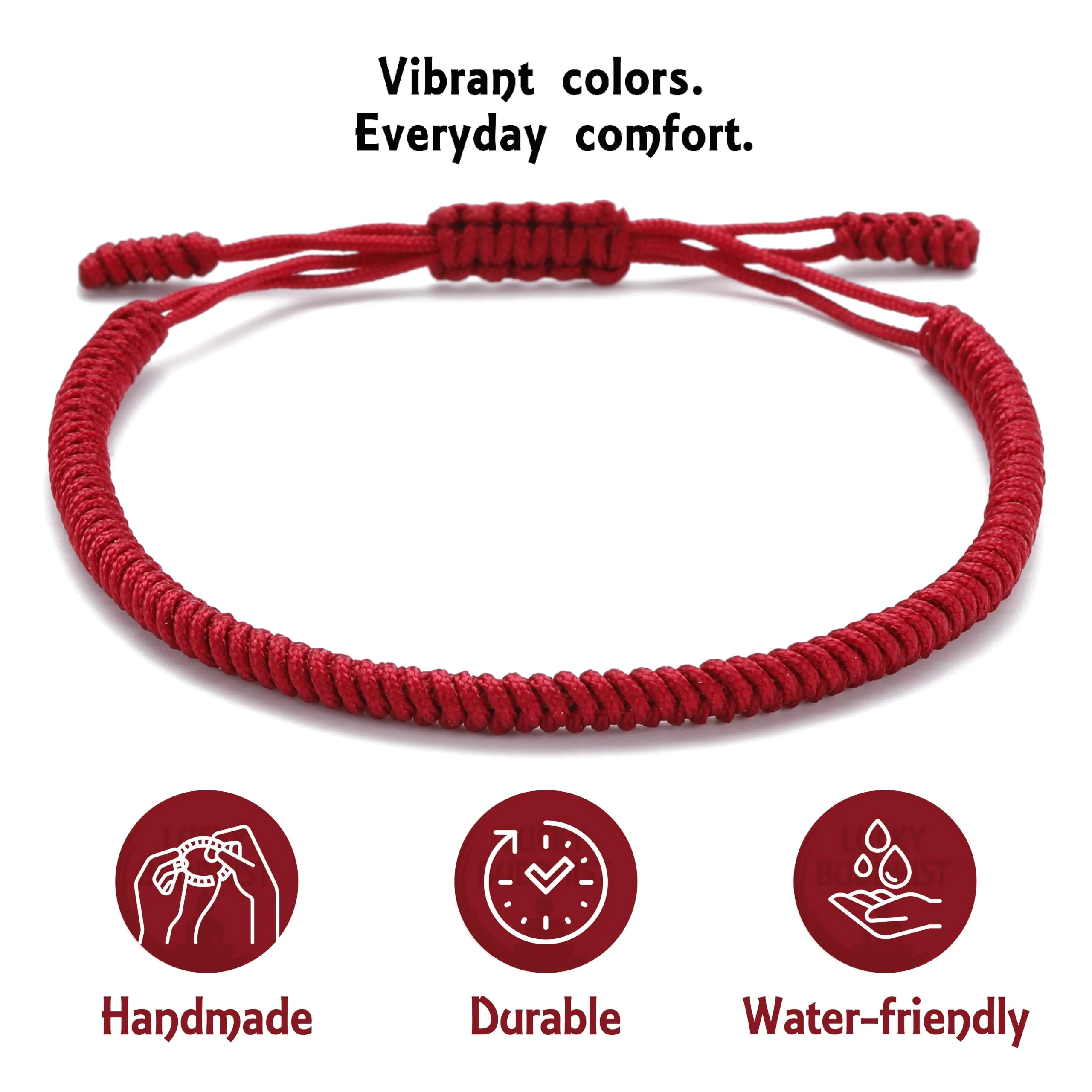 LUCKY BUDDHIST Bracciale Tibetano Buddista Regolabile in Corda Intrecciata con Portachiavi Buddha in Legno - immagine 5