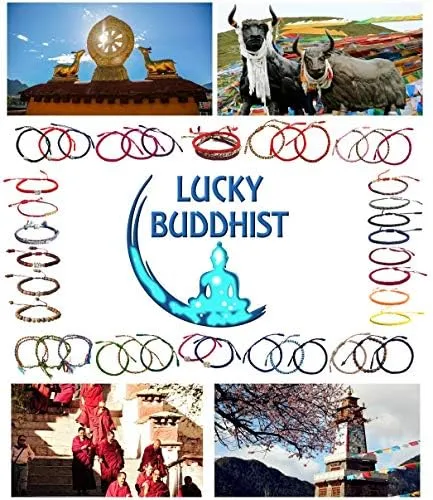 LUCKY BUDDHIST Bracciale Tibetano Buddista Regolabile in Corda Intrecciata con Portachiavi Buddha in Legno - immagine 8